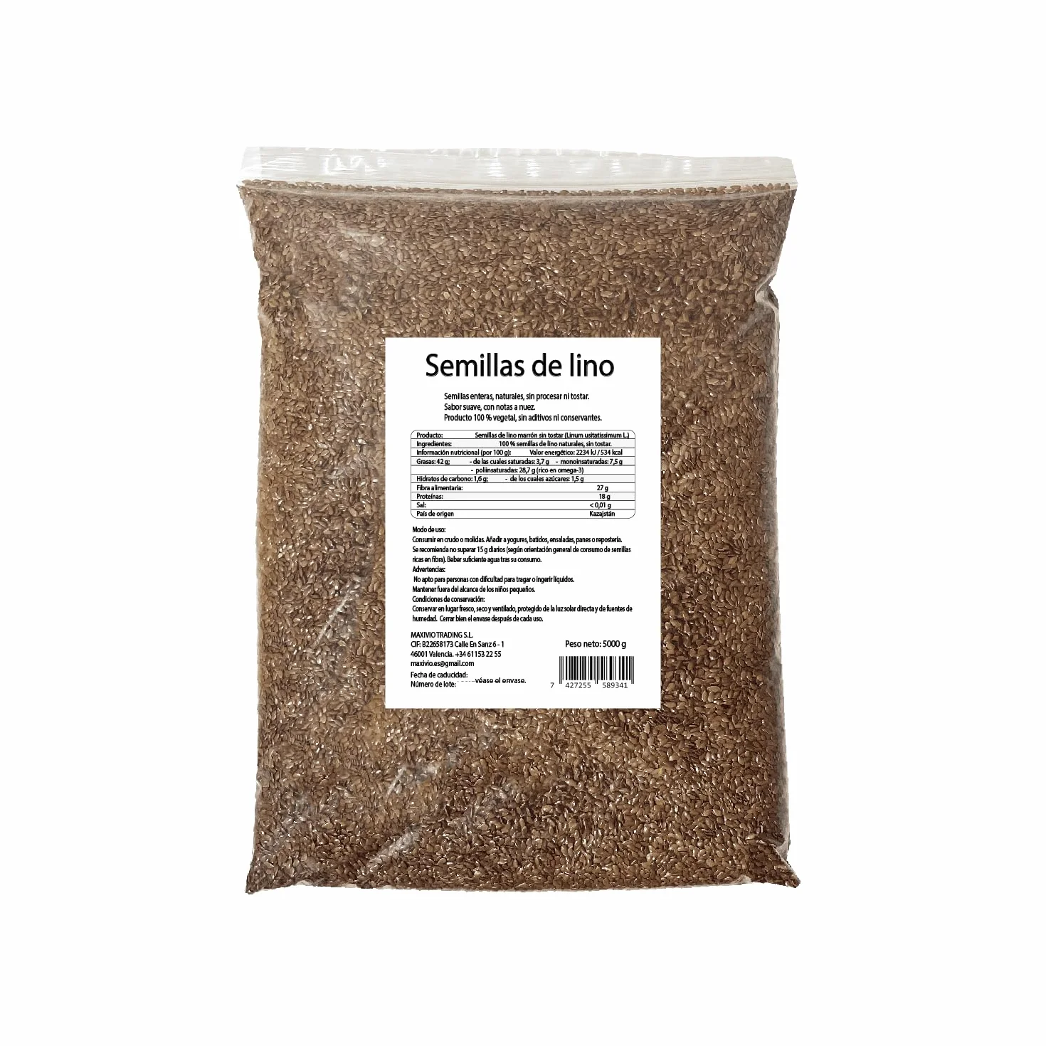 MaxiVio Semillas de Lino Crudas 5 kg - Ricas en Omega-3 y Fibra