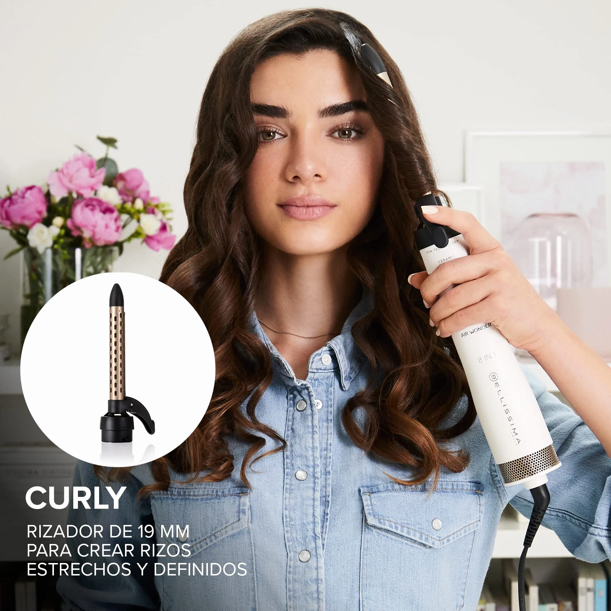 Bellissima Imetec Air Wonder Moldeador Cepillo de aire caliente 1000 W 8 Accesorios Blanco Satinado