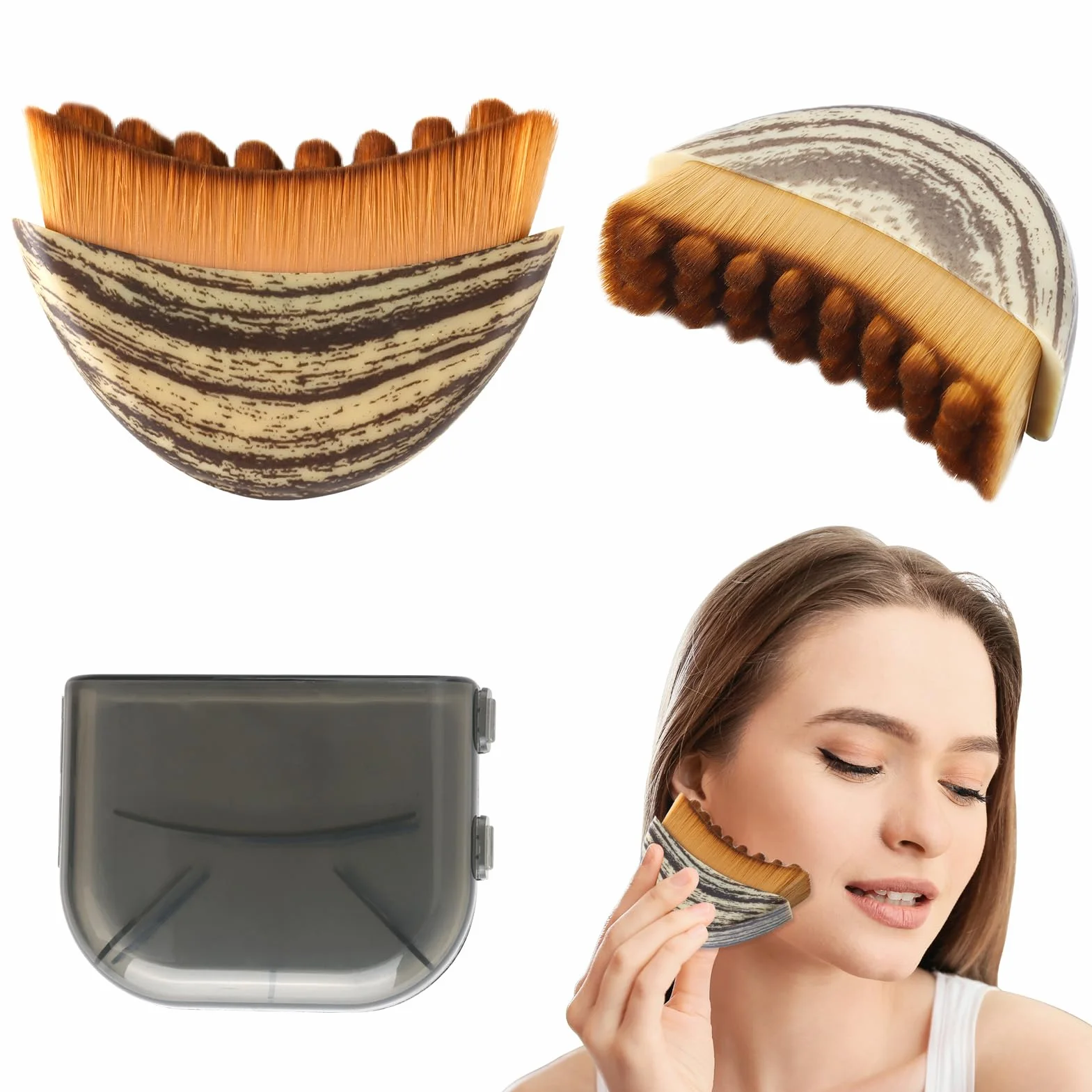 Cepillo Facial de Contorno Linfático Masaje Facial Seco Cerdas Suaves Ergonómico con Caja