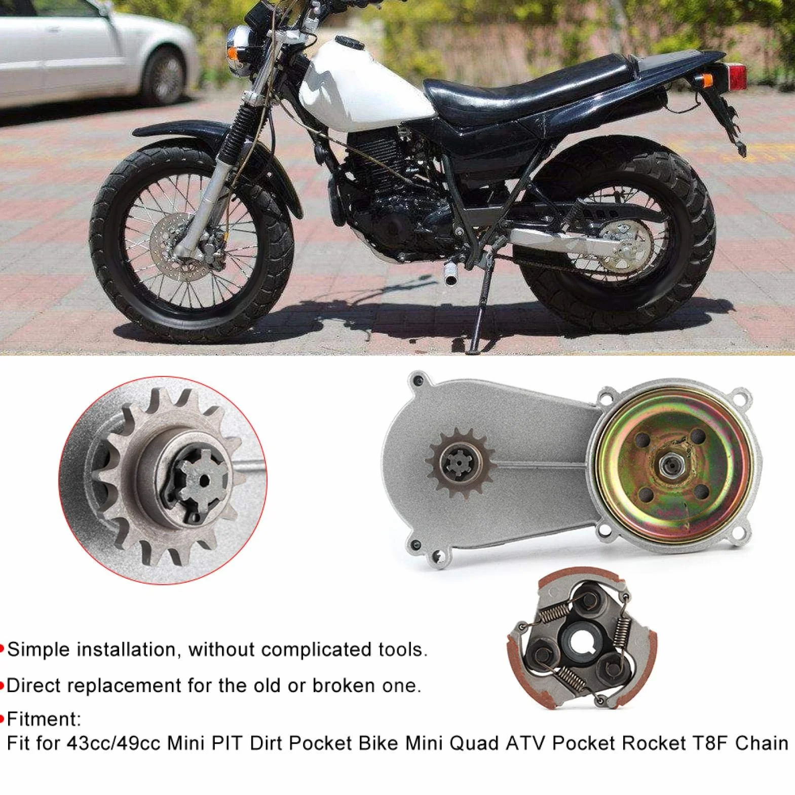 Caja de cambios 14T caja de tambor caja de cambios Kit de embrague apto para 47cc 49cc Mini bolsillo Quad Dirt Bike ATV piezas buena estabilidad