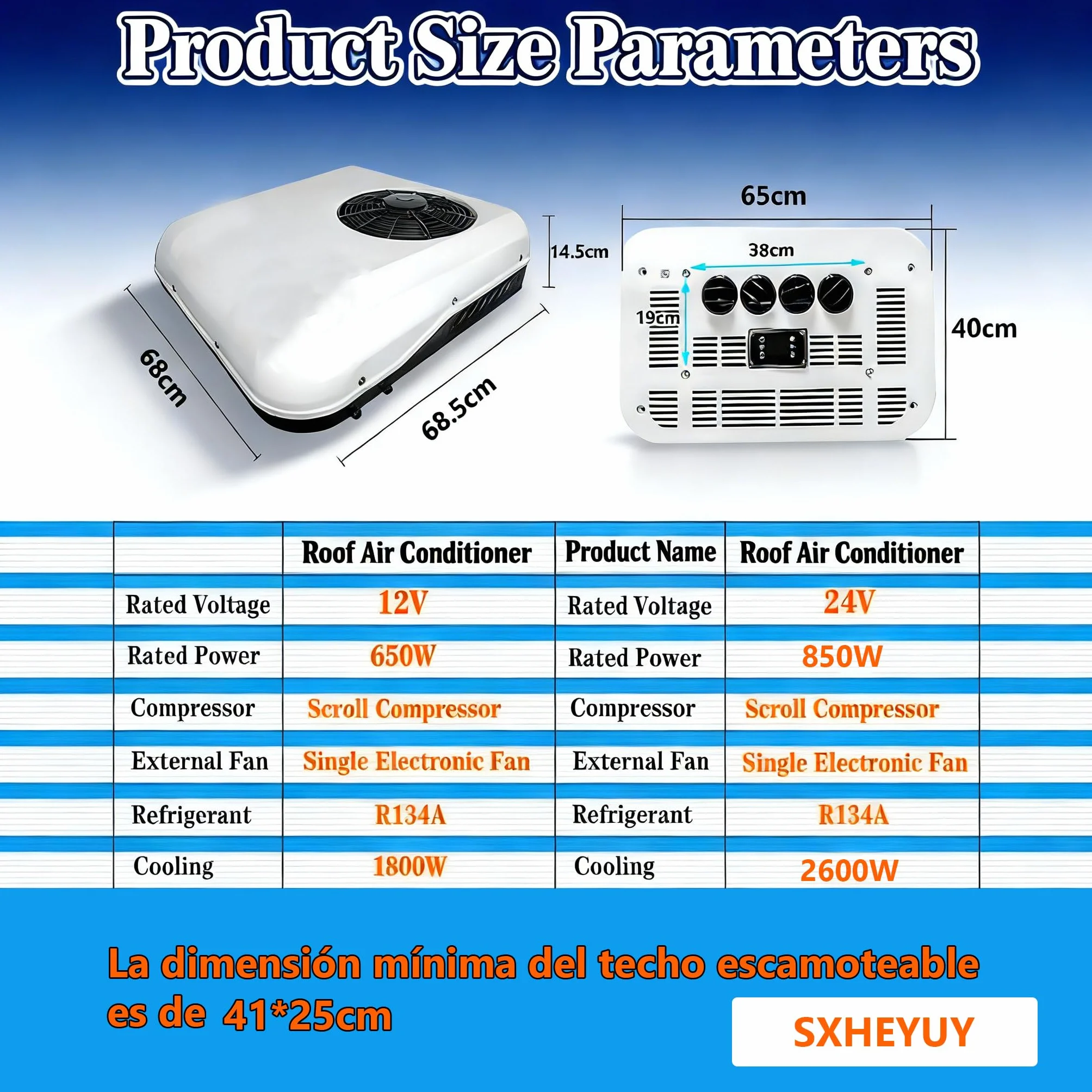 SXHEYUY Aire Acondicionado 12V 24V, Solo Frío, para Camper Caravanas