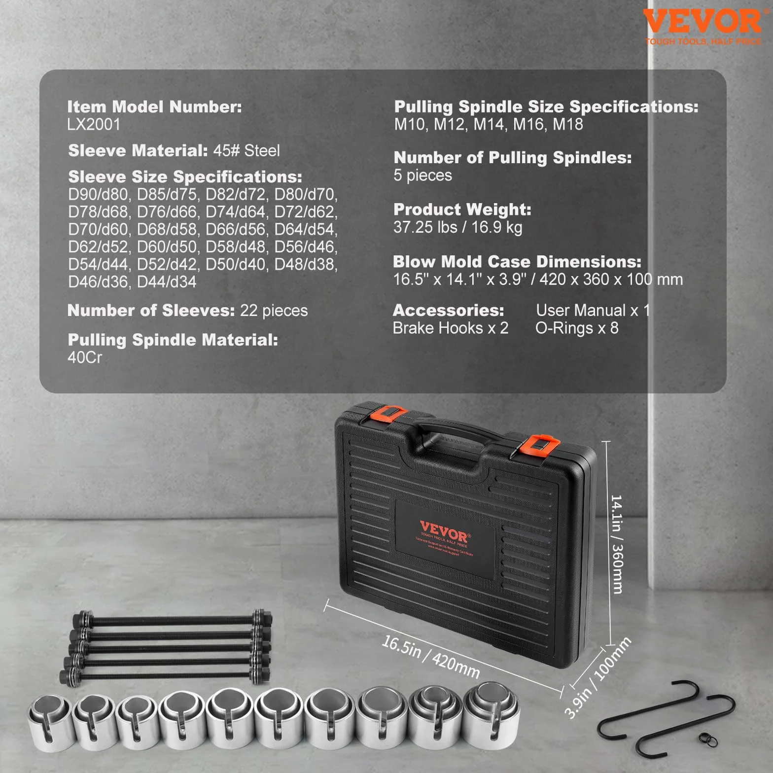 VEVOR 27 PCS de Kit de Manguitos de Extracción y Presión de Cojinetes de Buje de Acero Kit de Inserción y Extracción de Bujes con Estuche Compatibilidad con Varios Vehículos para Motores LCV y HGV