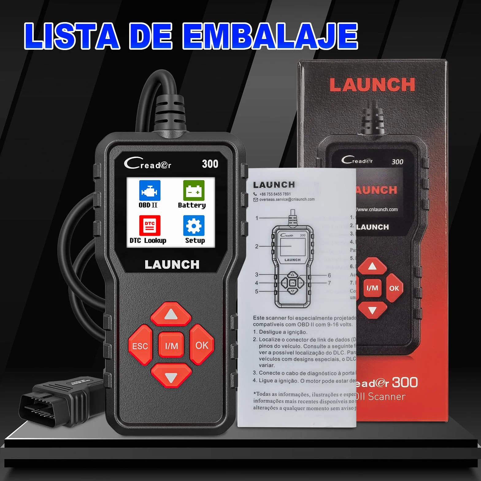 OBD2 Diagnosis Coche Multimarca LAUNCH - CR300 Scanner para Coche Multimarca, Lector Códigos Fallos Motor Autos, Completas OBDII Funciones Maquina Escaner para Todos los Vehículos OBDII