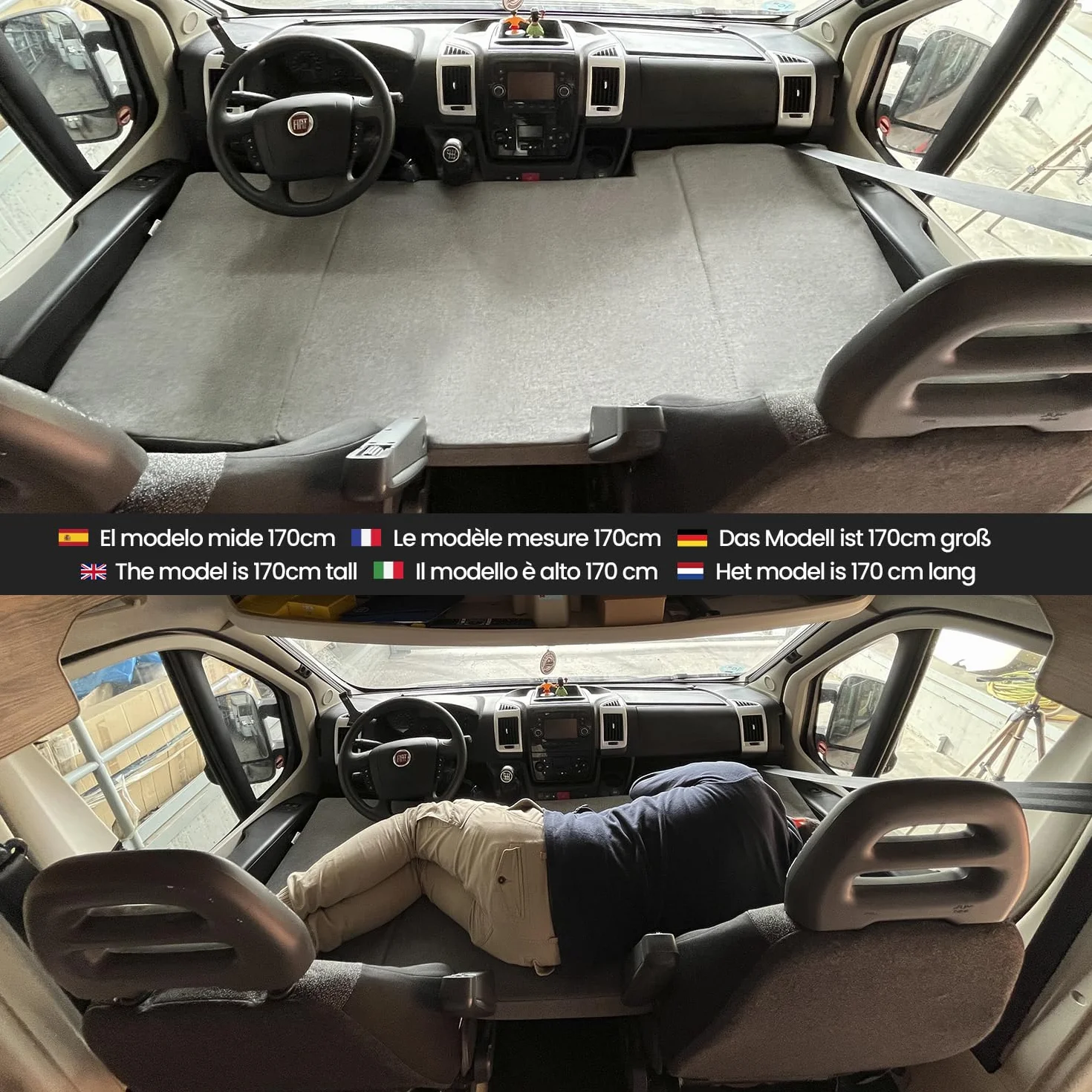 kfoam.es Colchón Plegable Cama Delantera Camper para Fiat Ducato, Jumper, Boxer (2002-2025) Color Gris, Cama Extra, Camper Van, Furgoneta Camper