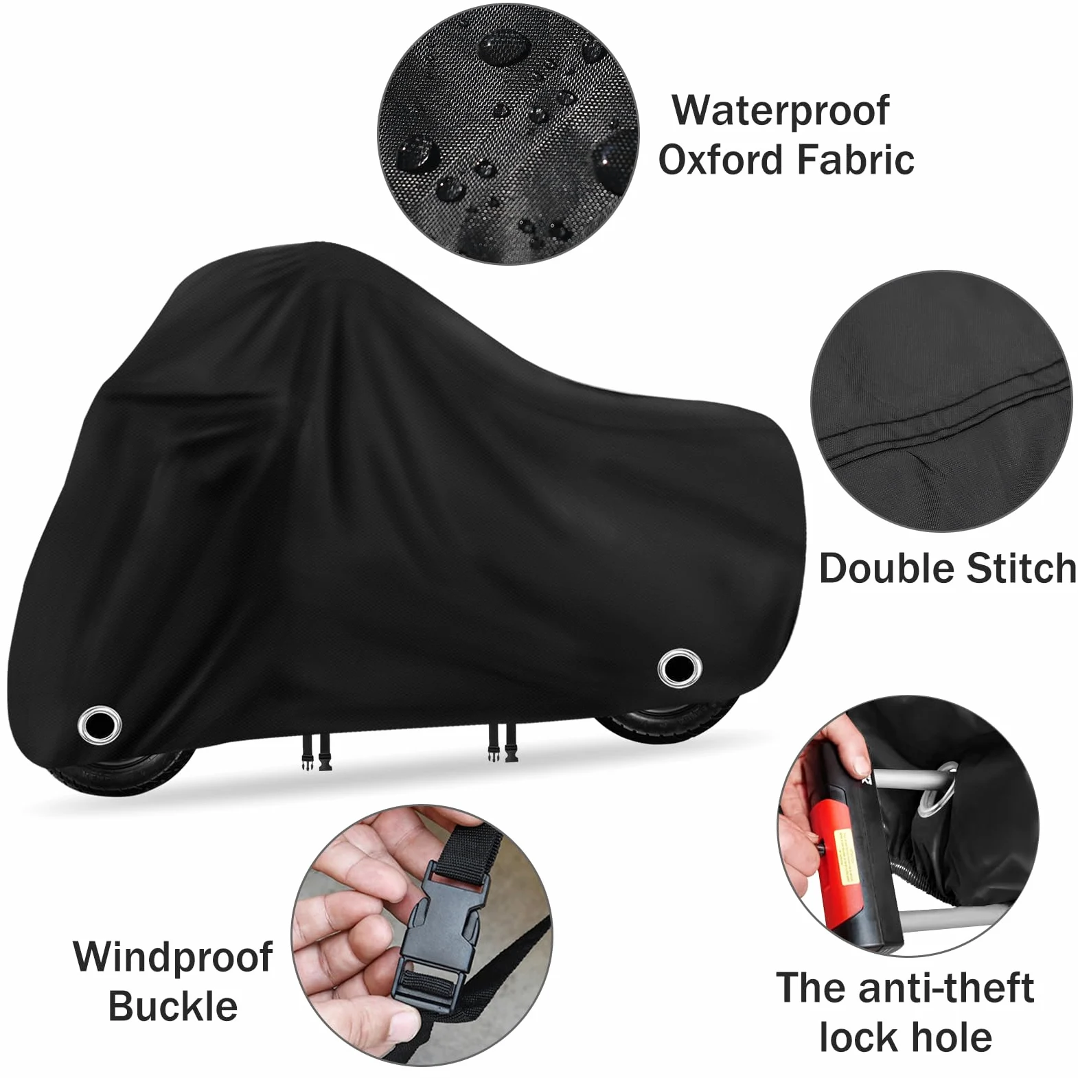 XYZCTEM Funda Impermeable para Scooter, Cubierta para ciclomotor, protección Exterior contra el Agua, los Rayos UV, el Viento. Negro, 72 Pulgadas L