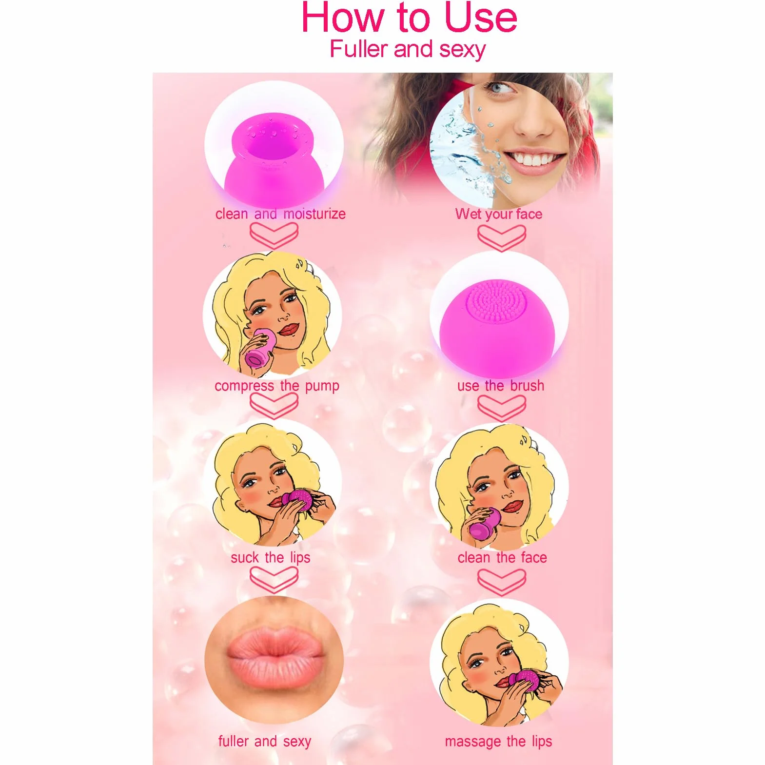 Bomba de Labios de Silicona 2 Colores para Masaje Facial con Cepillo