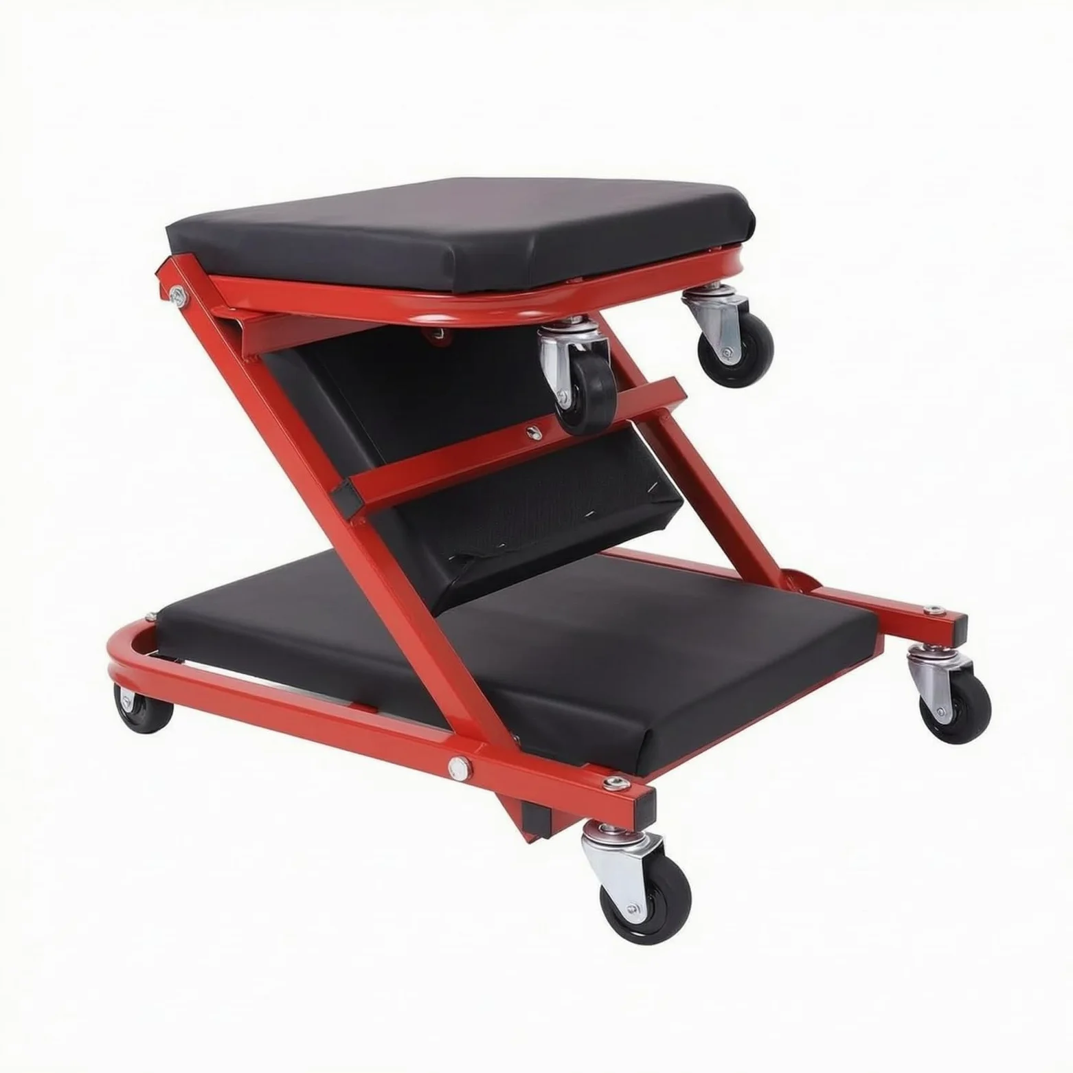 harayaa de Trabajo Plegable Diseñada como Taburete de Reparación con Respaldo Acolchado Soporte Inclinado y Ruedas Móviles Adecuada para Talleres y, Negro+Rojo, 36 Pulgadas
