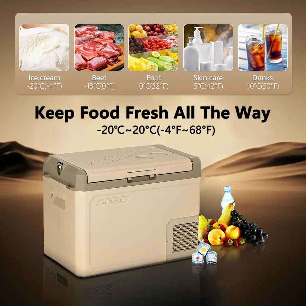 Alpicool GE40 37L Nevera Portátil Eléctrica Refrigerador de Coche 12V 24V Mini frigorífico CA 220v para Hogar, Camping, Viajes, Automóvil, 20ºC a 20ºC
