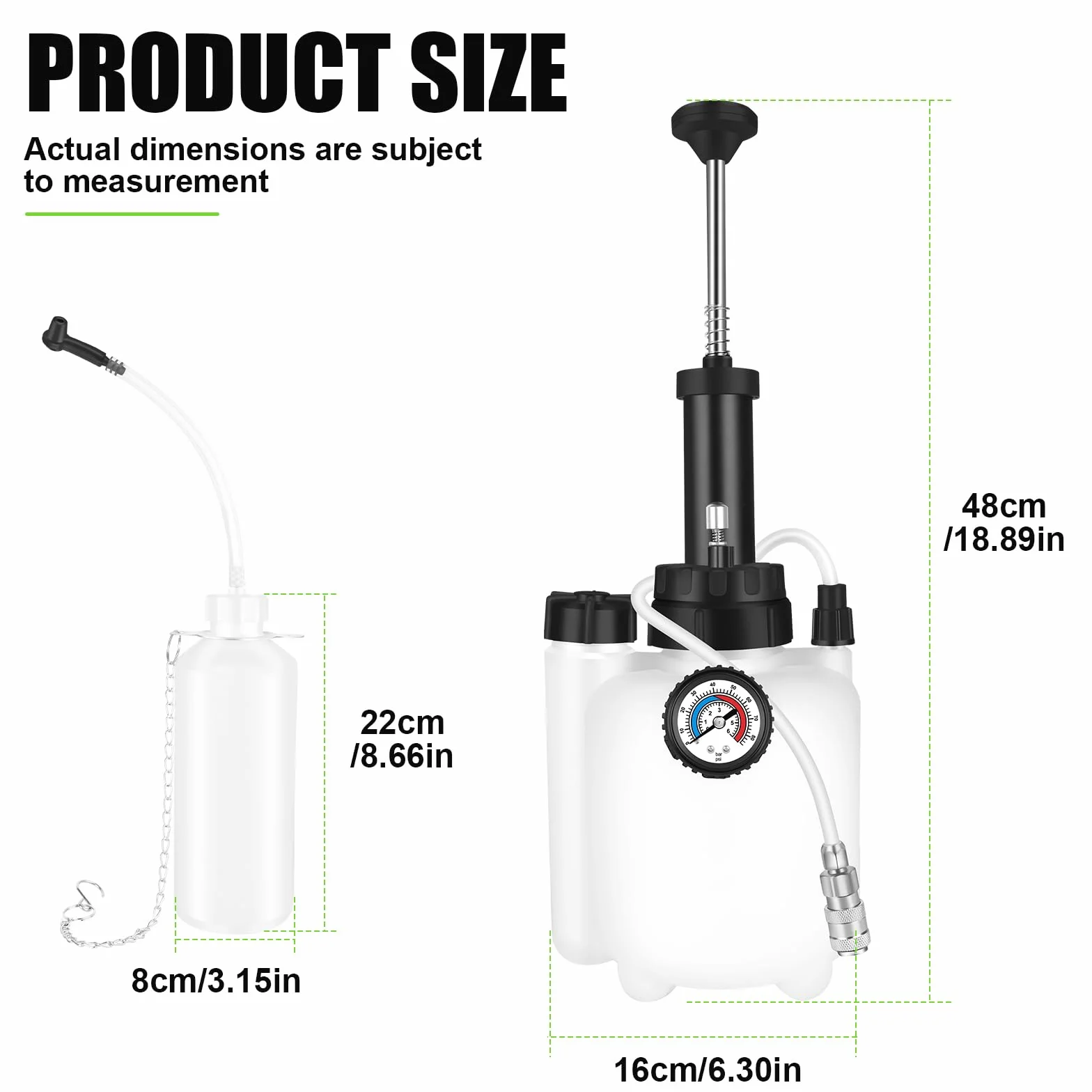 ASUNCELL 3L Auto Freno Purga, Manual Freno Fuid Presión Purgador Botella, Profesional Un Hombre Coche Freno Kit, Adaptador para la mayoría de los Modelos Europeos