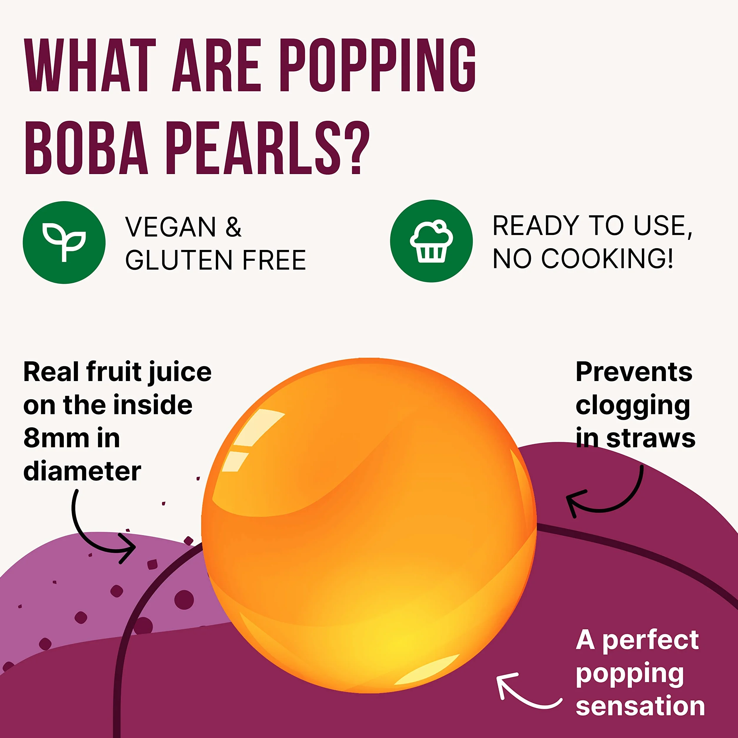 INSPIRE FOOD Perlas de Fruta Maracuyá 1 KG Popping Boba 100% vegano sin gluten