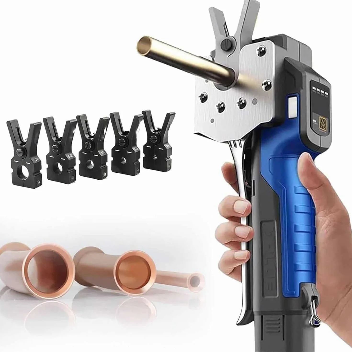 Herramienta De Abocardado Eléctrica Inalámbrica, Herramienta De Abocardado Excéntrico, Con 5 Pinzas, Iluminación LED, Ajustable a 30 Grados, Fácil Expansión De Tubería, Para Tubos De Cobre Blando