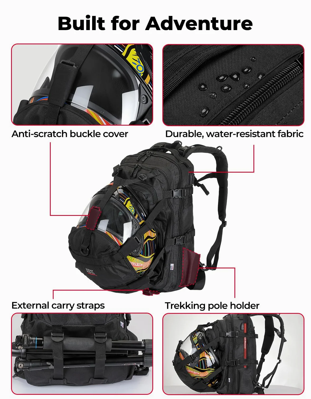 KEMIMOTO - Mochila para Casco de Motocicleta, Bolsa de Casco de 37L de Gran Capacidad con Puerto de Carga USB, Mochila de Conducción y Desplazamiento para Hombres