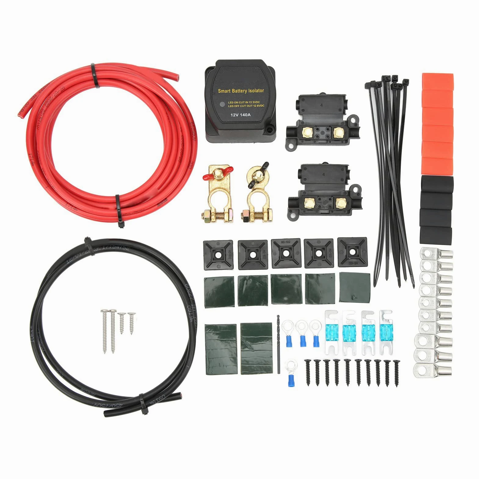Kit de Aislador de Batería Dual de 140 Amperios, 12 V, Kit de relé Sensible Al Voltaje ABS con Protección de Alto y bajo Voltaje, Cableado de Cobre para Automóviles, Vehículos Recreativos,