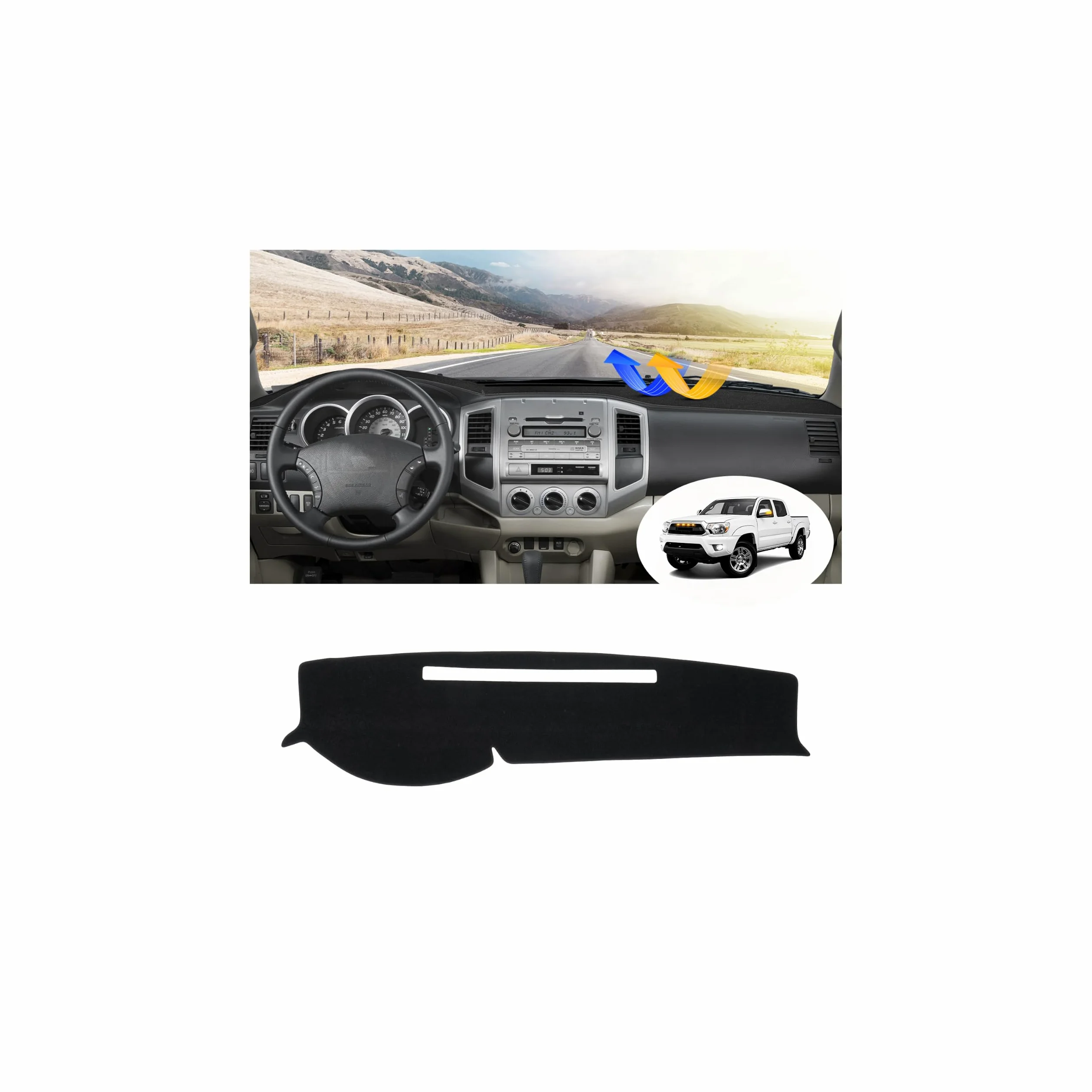 FIILINES Cubierta de salpicadero para Toyota Tacoma Pickup 2005-2015, accesorios para salpicadero, cubierta de salpicadero, protector de malla antideslizante, color negro