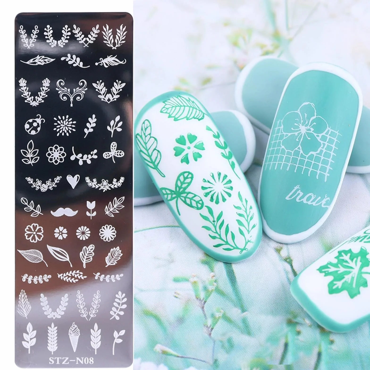Piezas Nail Art Stamping Placas Uñas con Patrón Mariposa Flor Penacho para Salón