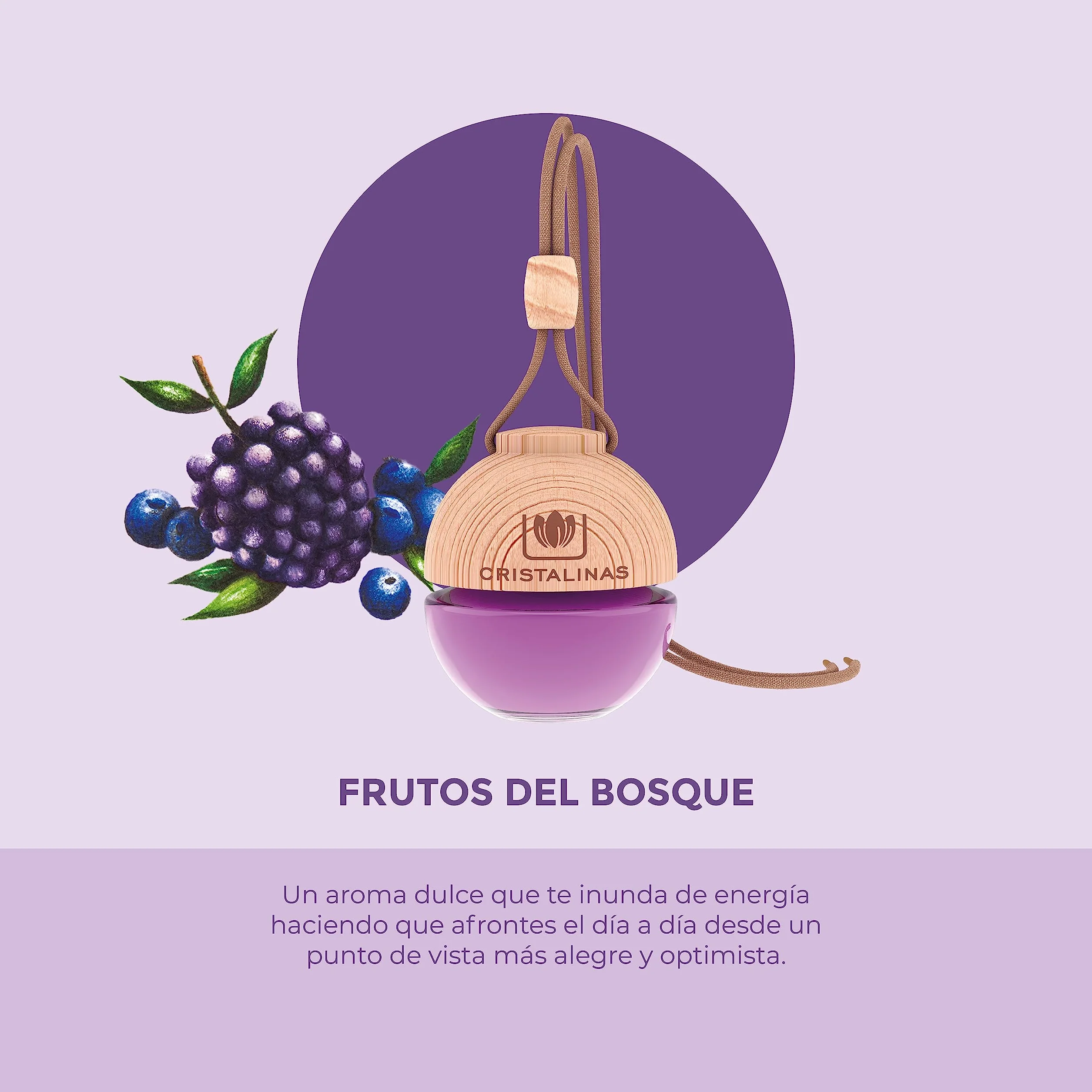 CRISTALINAS | Pack 2 Ambientadores Esfera para Coche| Aroma a Frutos del Bosque | Absorbe los Malos Olores de tu Vehículo con un agradable Aroma | Larga Duración 8 Semanas | 6 ml | 0% Alcohol