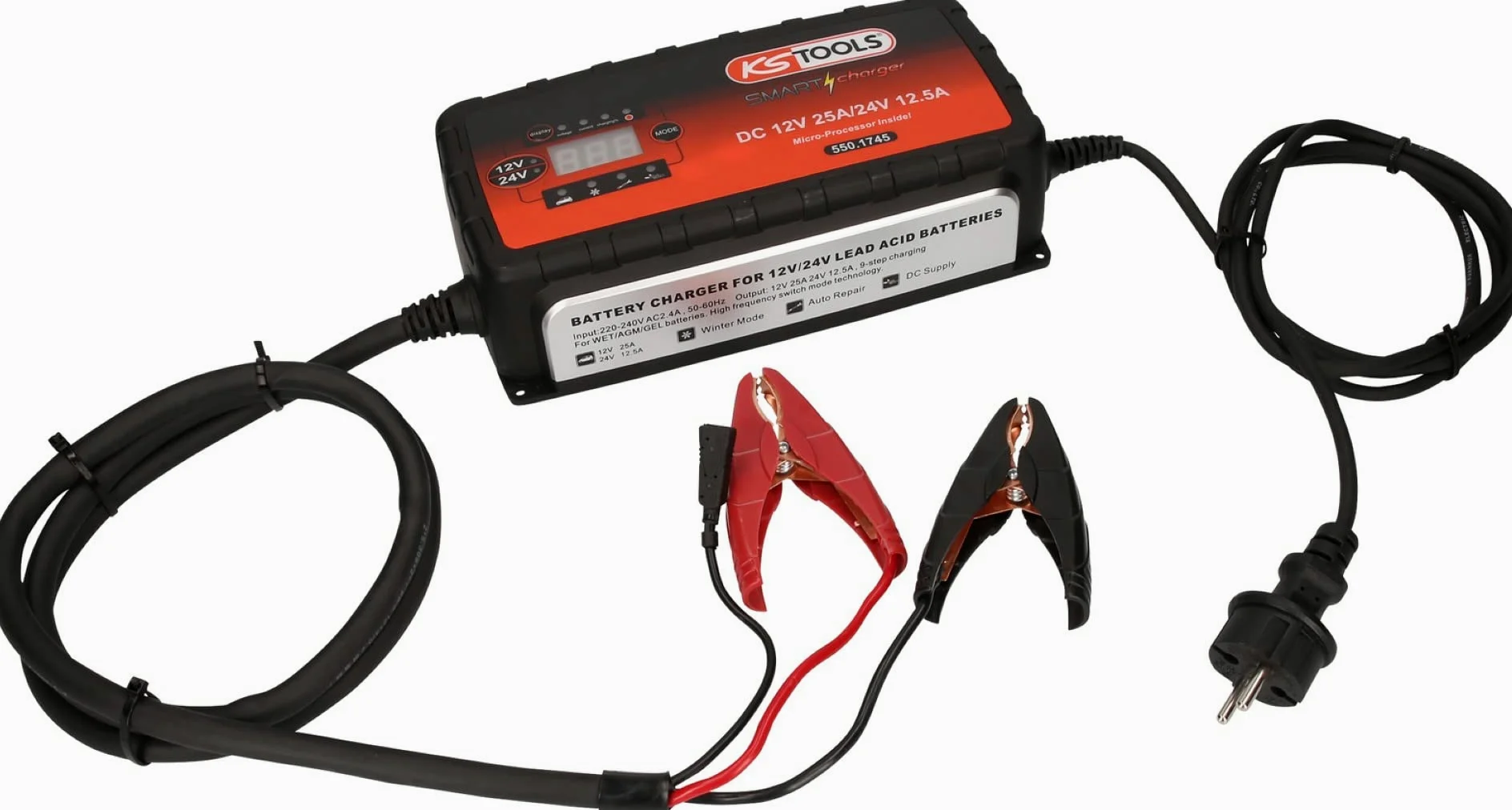 KS Tools 550.1745 Smartcharger Alta frecuencia cargador de batería 12V + 24V, 25A/12,5A