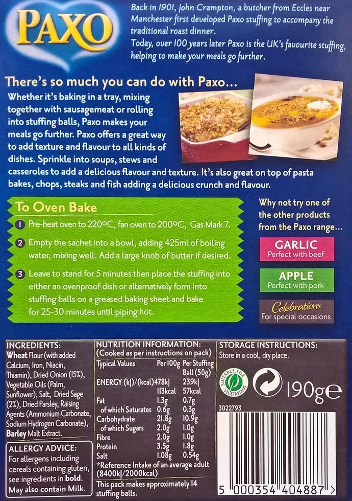 Paxo salvia y relleno de cebolla Mix 3 x 190g