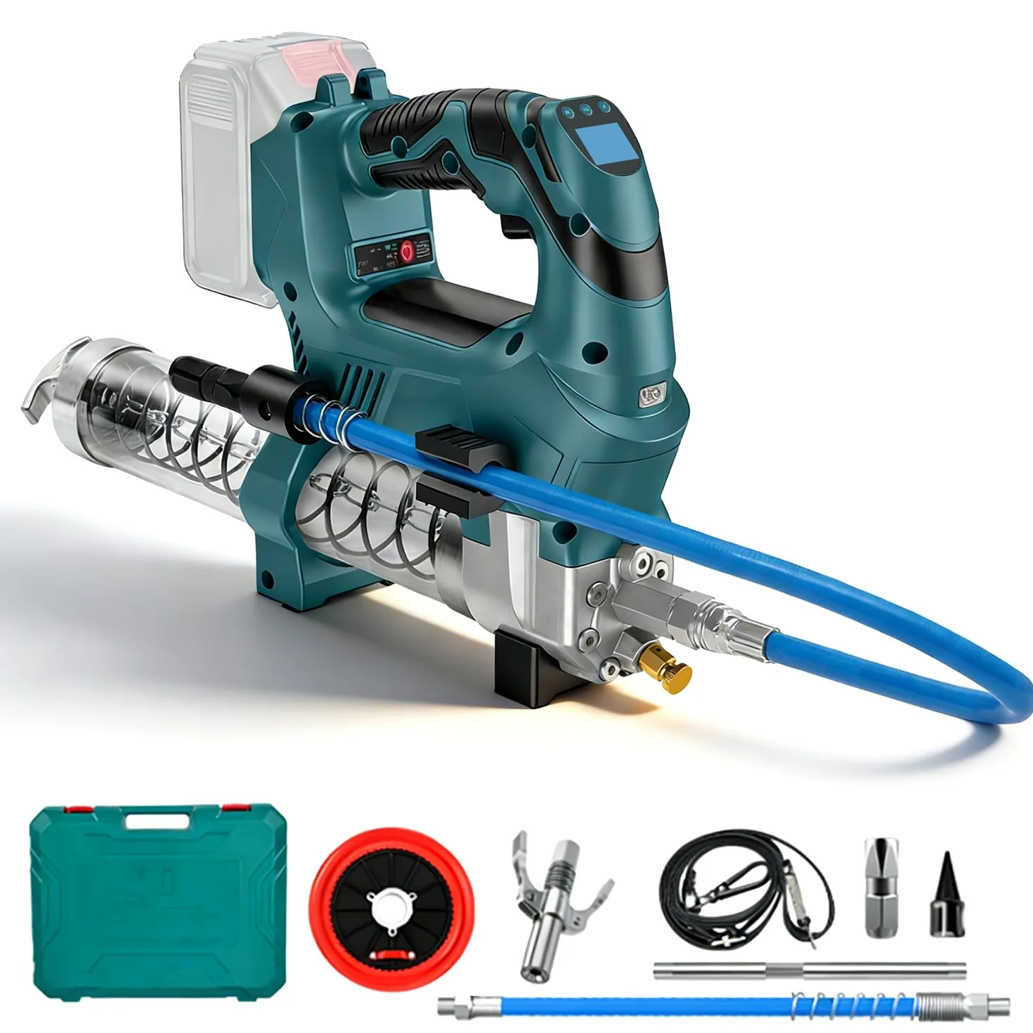 Pistola engrasadora a batería, 12000 PSI, compatible con batería Makita de 18 V (sin batería), con manguera de alta presión de 60 cm, pantalla digital, función cuantitativa, para camiones