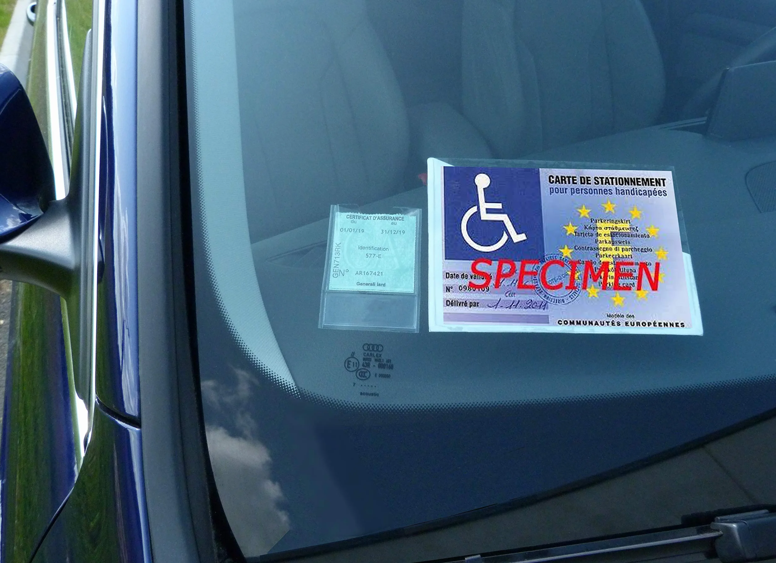 Soporte adhesivo para tarjeta de aparcamiento discapacitado, soporte para parabrisas, fabricación francesa