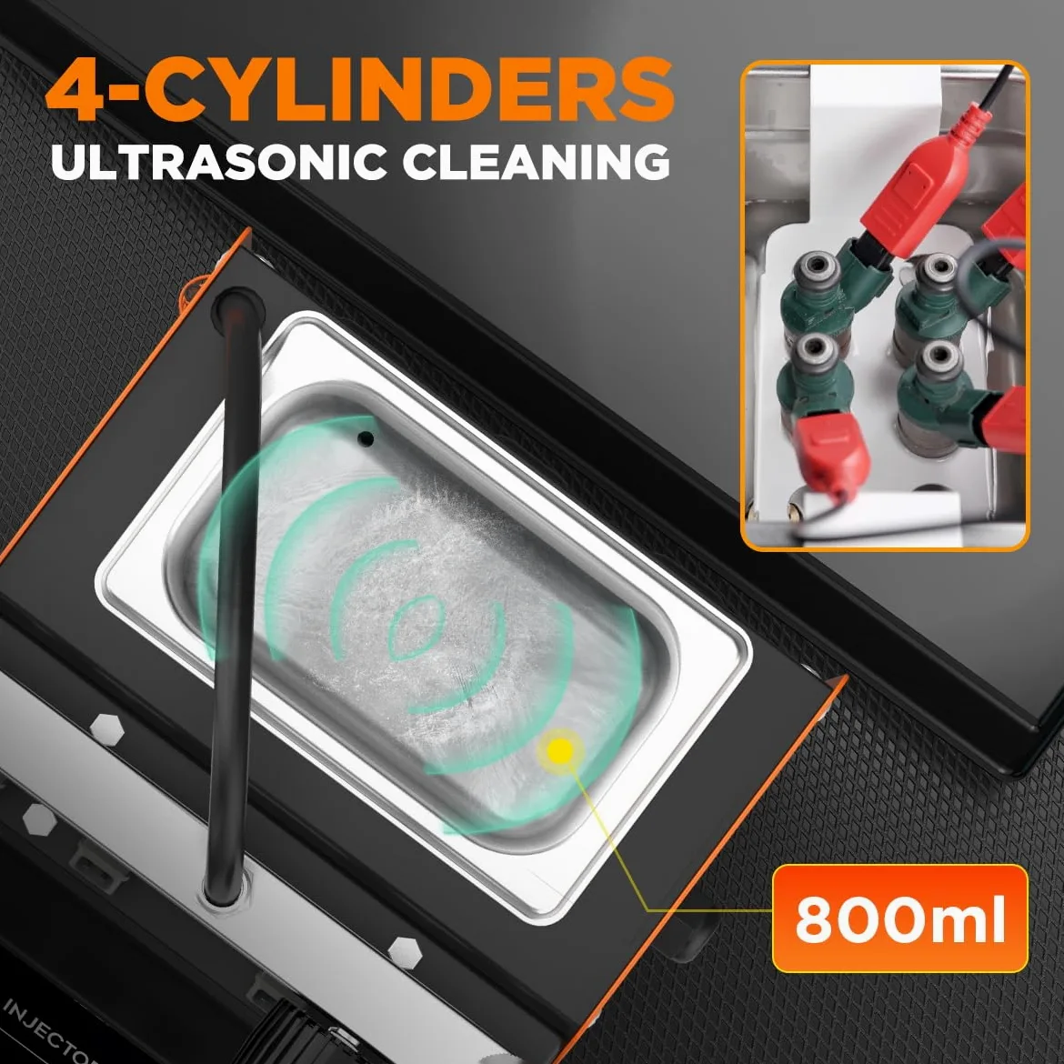 Máquina limpiadora de inyectores de combustible, 4 cilindros, 9 modos de prueba, probador y kit de limpieza, kit de limpieza ultrasónica para inyectores de motocicleta de 5 V a 12 V