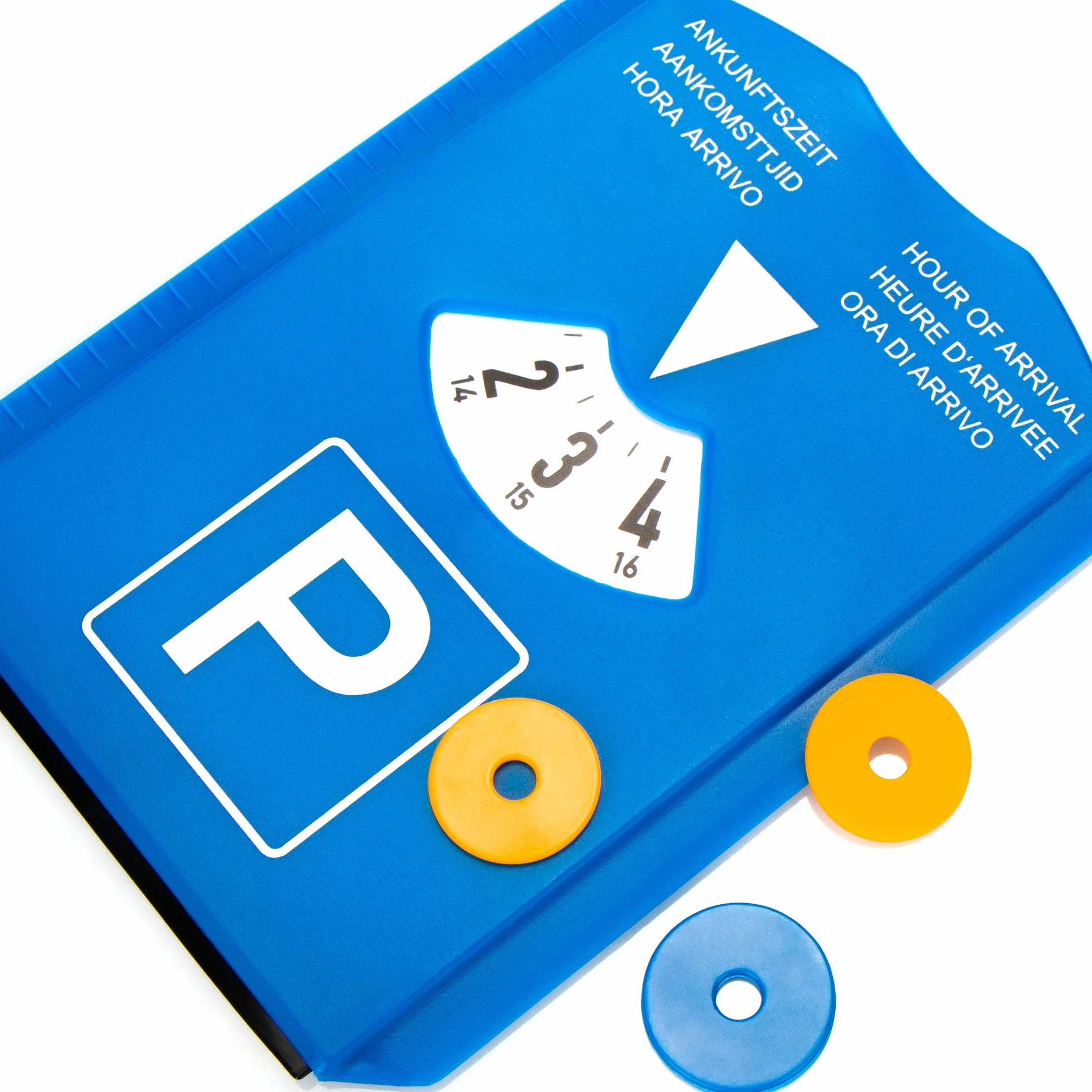 com-four® 2X Disco de Estacionamiento con Raspador de Hielo - Borde de Goma y Chip para Carrito de Compras - Parquímetro de Plástico (02 Piezas - Disco de estacionamiento con Chip)
