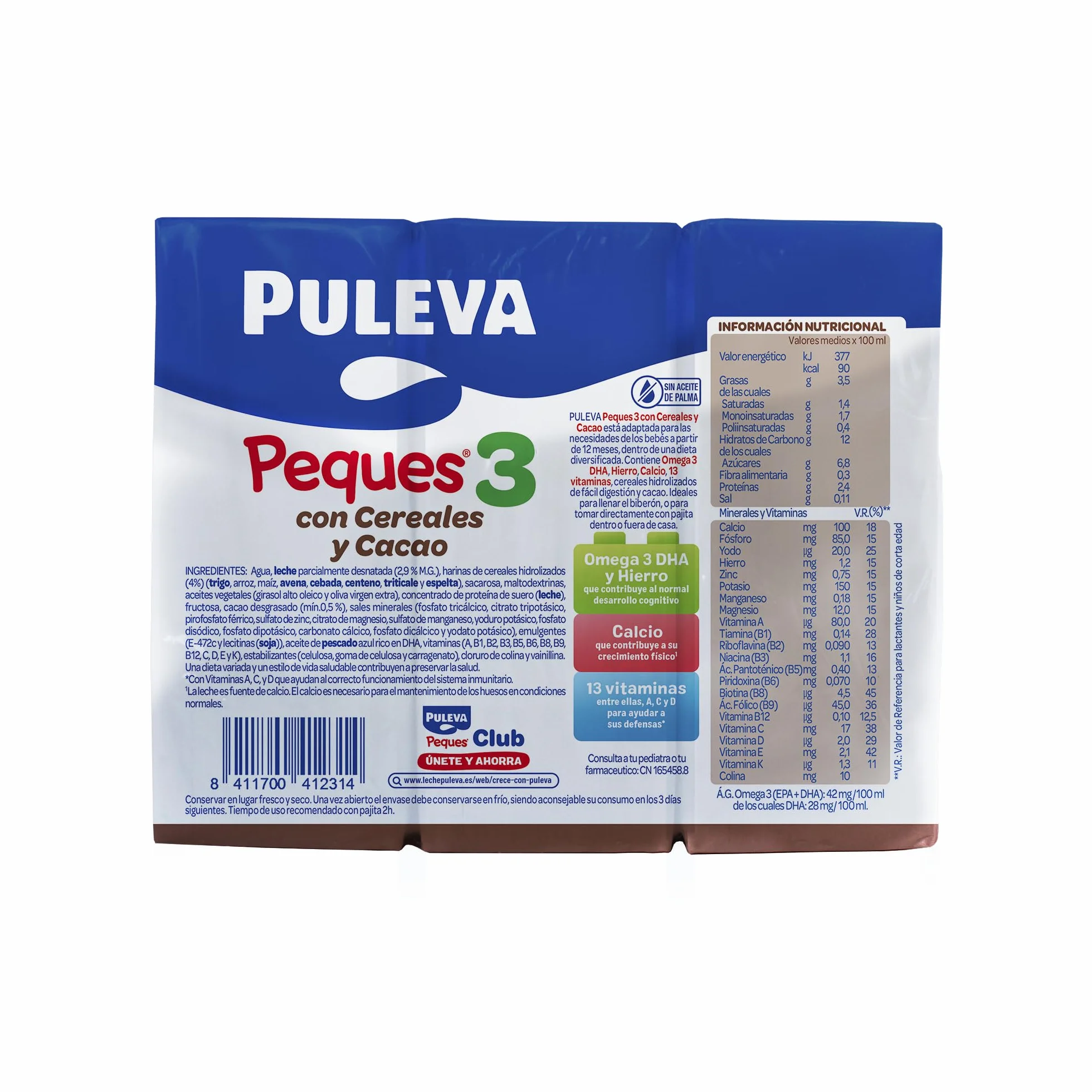 Puleva Peques Leche Infantil de Crecimiento con Cereales Tipo 3 Pack 3 x 200 ml