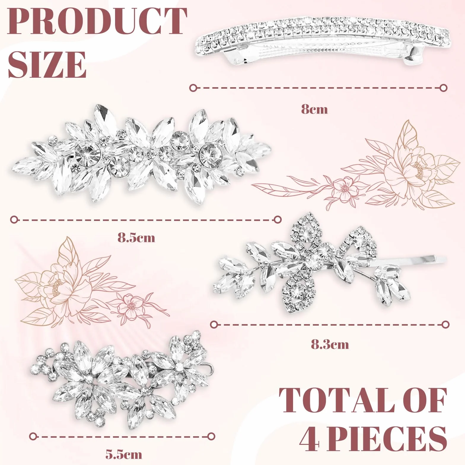 Horquillas de strass para mujeres accesorios para el cabello con flores plateadas brillantes pasadores de cristal