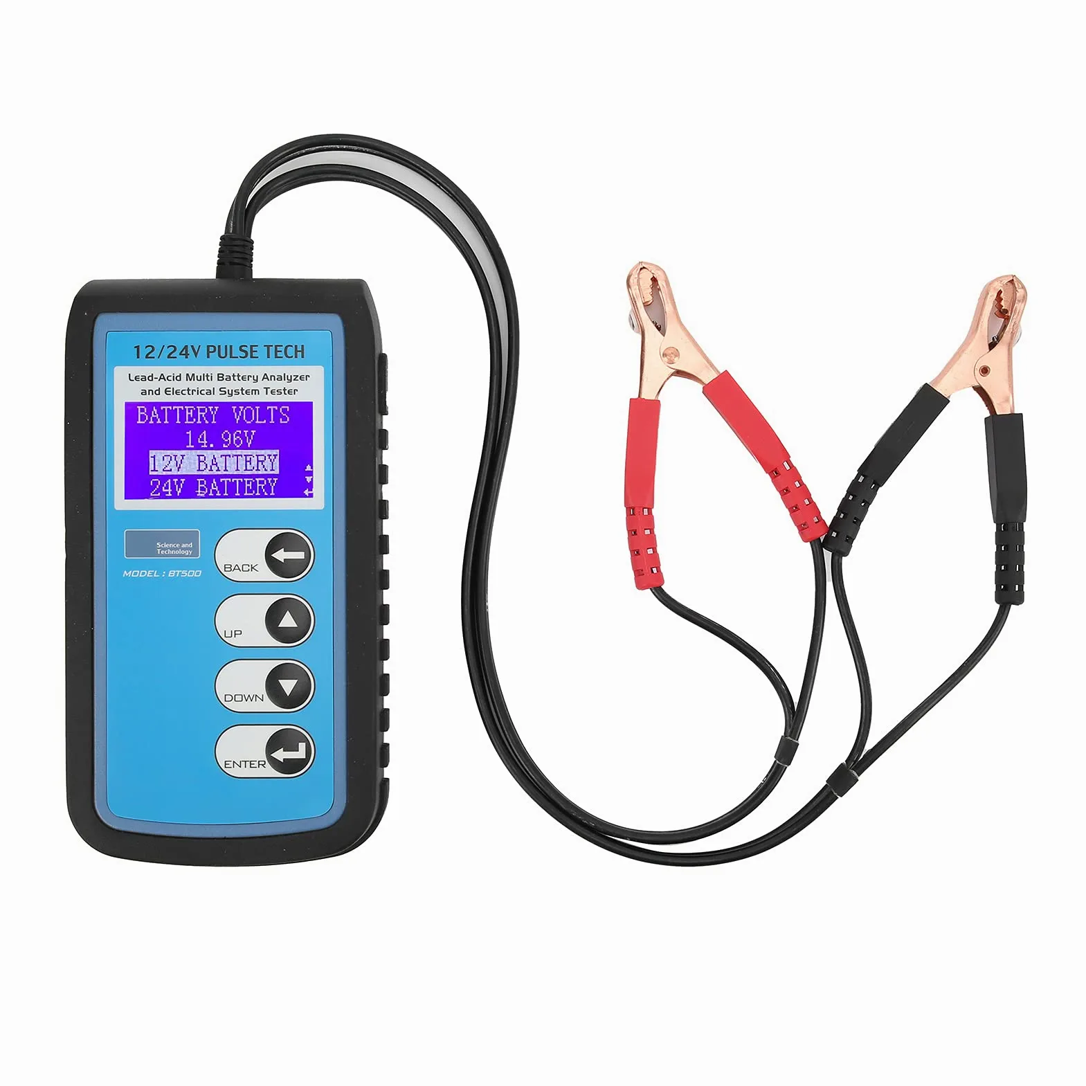 Comprobador de batería BT500, comprobador de batería de Coche de 12 V/24 V con Pantalla LCD LED retroiluminada, analizador de de Arranque y Carga para baterías estándar CCA DIN