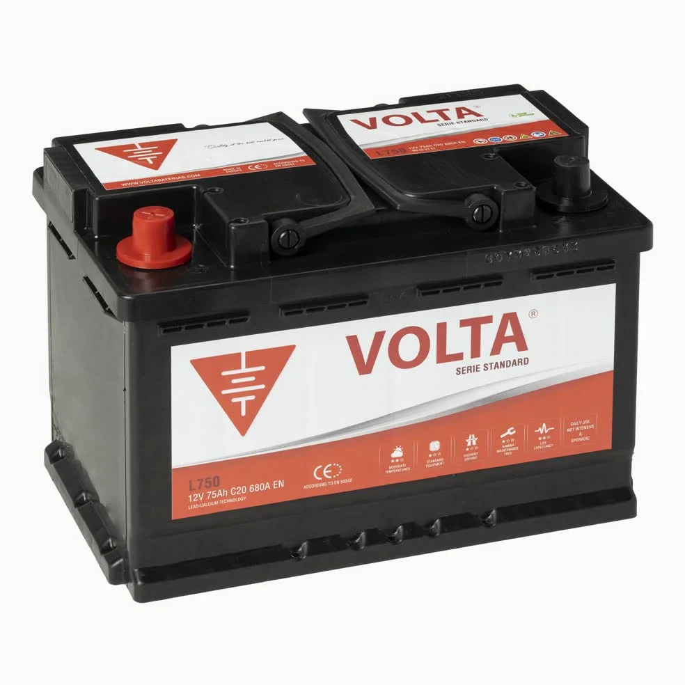 Bateria de Coche Standard 75Ah 680A Volta L750I - Borne +Izq - Medidas Largo 278 x Ancho 175 x Alto 190 mm con 2 años de Garantía - Fabricación Europea. Automóvil de turismo