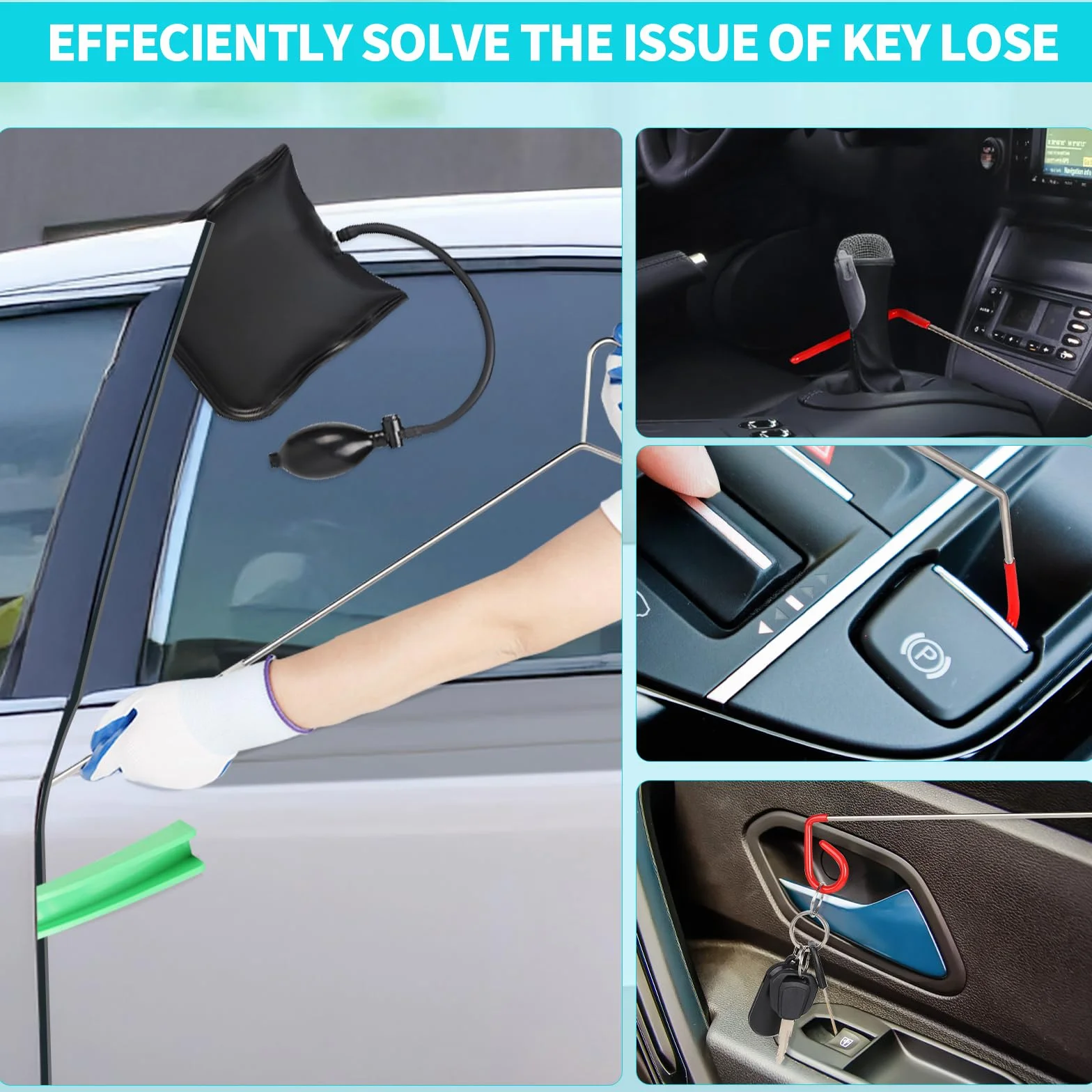 SWAWIS Herramienta Profesional para Coche con Pinza de Largo Alcance, Herramienta de Palanca Cojín de Montaje en Coche y Juego de Manoplas de Emergencia para Abrir Puertas y Ventanas del Coche