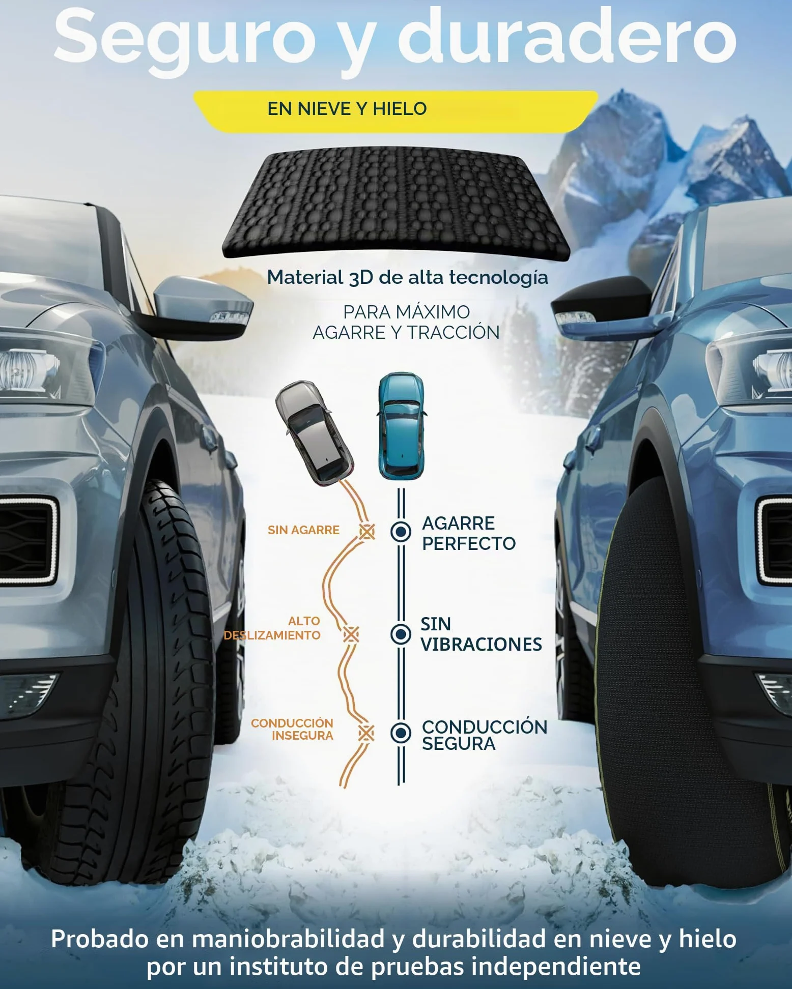 ARLUM Cadenas de Nieve Textiles Homologadas EN 16662-1 /// ArcticPro Cadenas Coche Nieve Textil, Fáciles de Instalar, Conducción Silenciosa y Máx. Seguridad - Medidas Det. en el Int. (ArcticPro, XL)