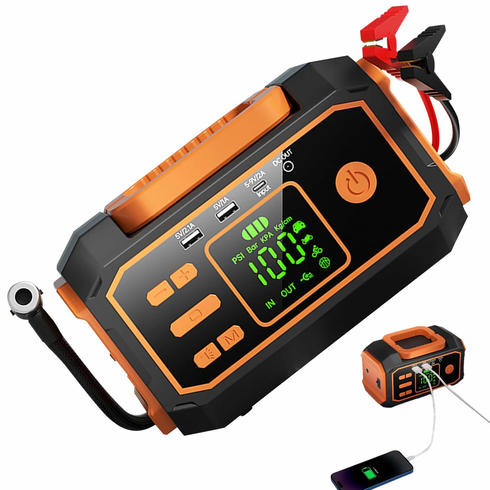 Inflador De Neumáticos Compresor De Aire Automotriz Con Luz LED | Bomba De Neumáticos Con Manómetro Digital Para Autocaravana Camping Bicicleta Motocicleta Vehículo SUV Camión Garaje En