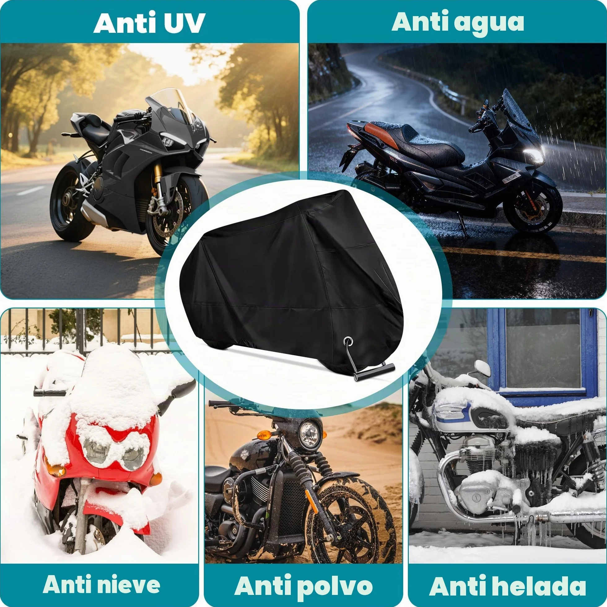 Funda Moto Impermeable Cubre Moto Impermeable Exterior Interior 210D Poliéster Capa Protector Lluvia UV Polvo Viento Nieve Excremento de Pájaro para Cubre Scooter Motocicleta (245x105x125cm)
