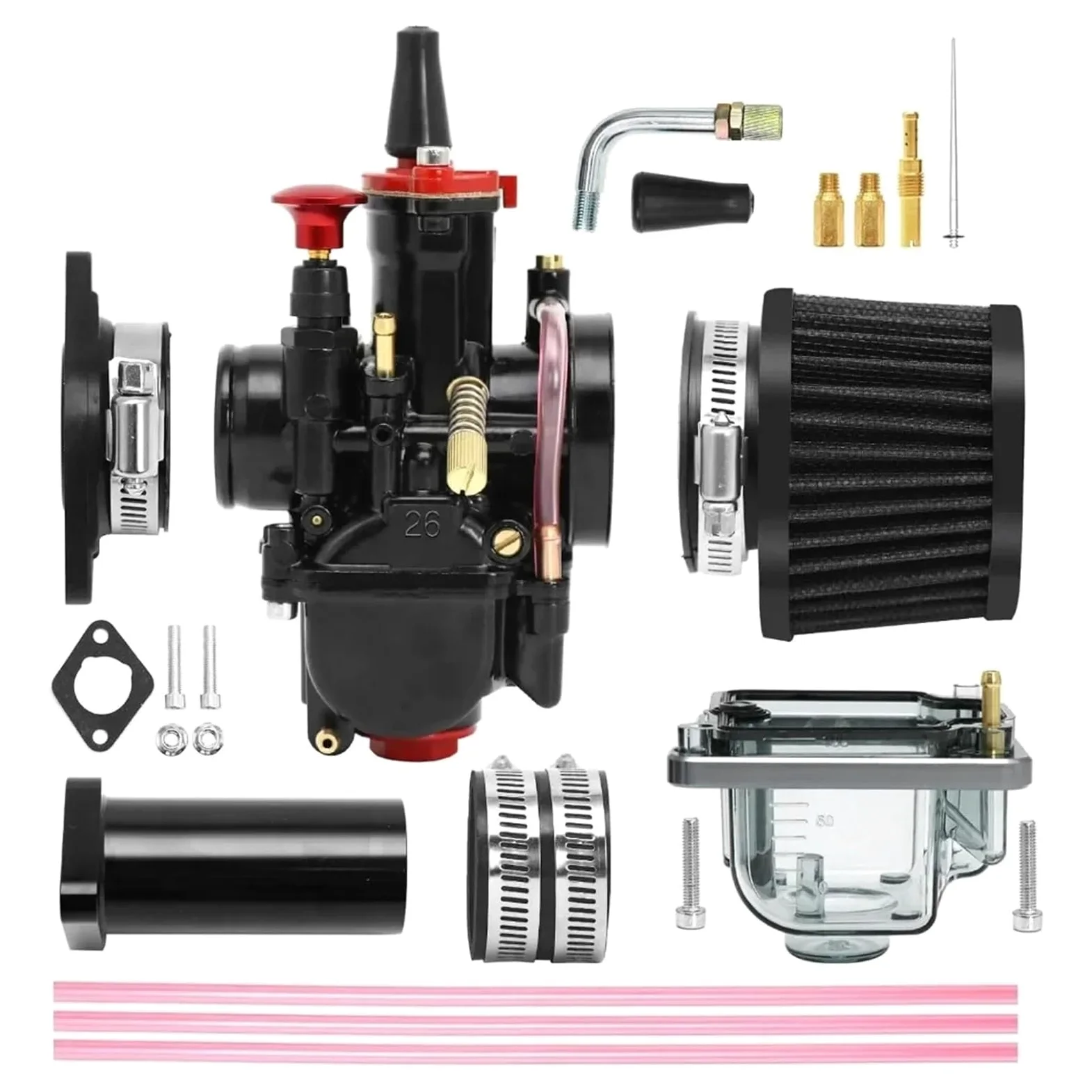 carburador de desbrozadora de gasolina Carburador para carburador para PWK con filtro de aire para adaptador colector admisión Tazón flotante visible Tubo codo guía(30mm Black Kit 2)