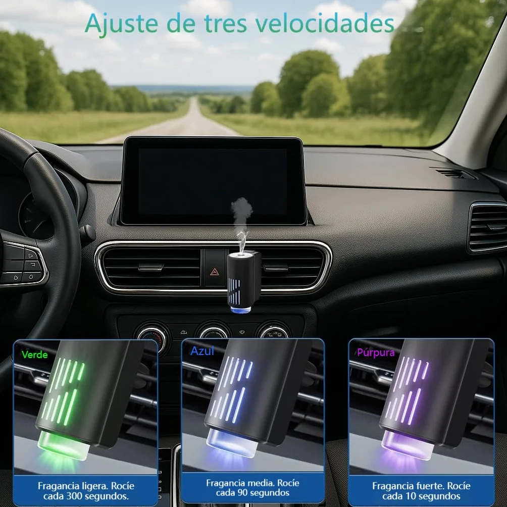 AI Eléctrico Ambientador Coche con 6 perfumes, Nebulizador Ultrasónico, 3 Modos Inteligentes, Encendido/Apagado Automático, Batería Incorporada, Perfume Francés Natural,Fragancia Hasta 12 Meses CFK-6Z