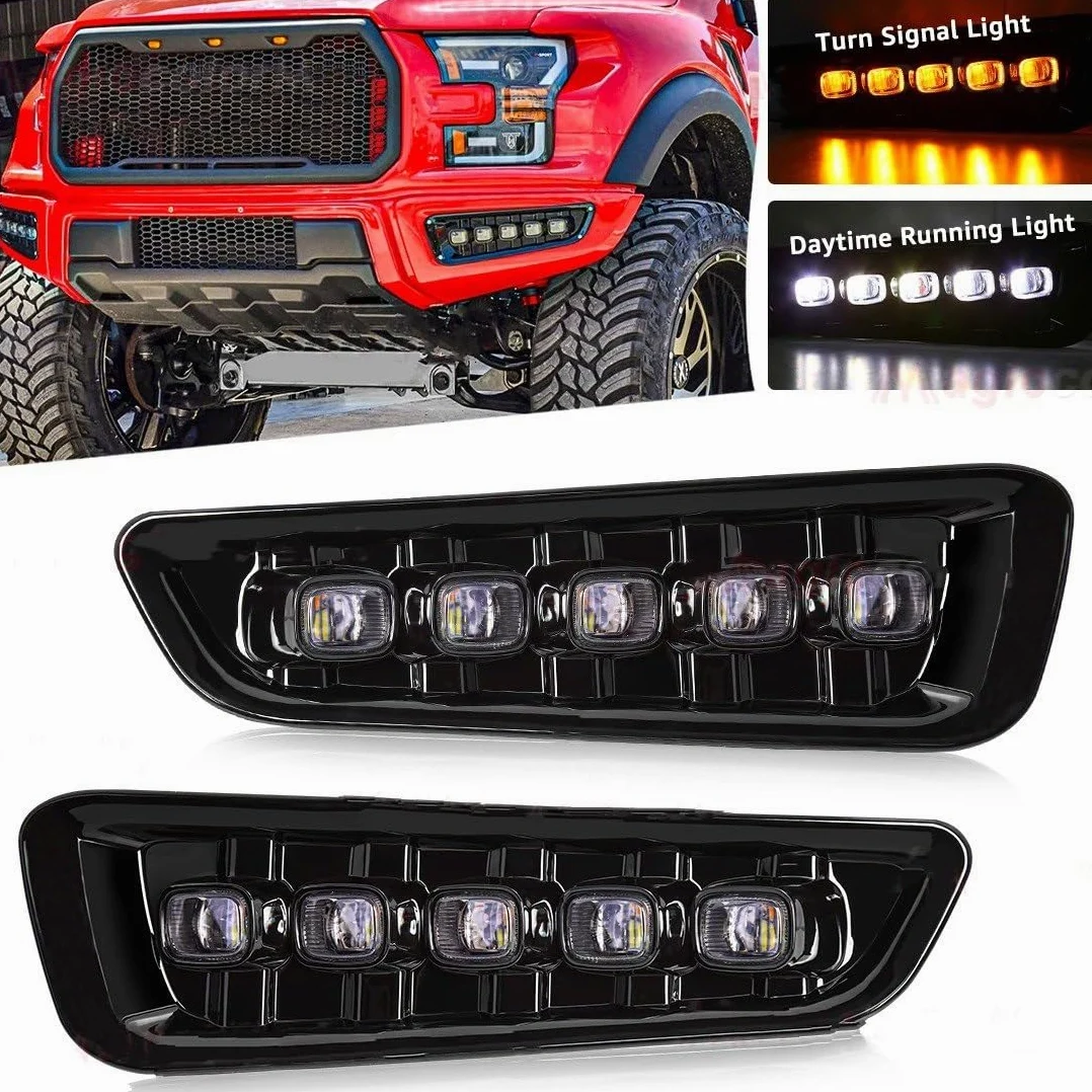 Luces Antiniebla Luz Niebla Para Ford Para Raptor Para SVT Para F150 2016 2017 2018 2019 2020 Luces Diurnas LED DRL Giro Amarillas Faro Antiniebla Accesorios Coche 12Vs