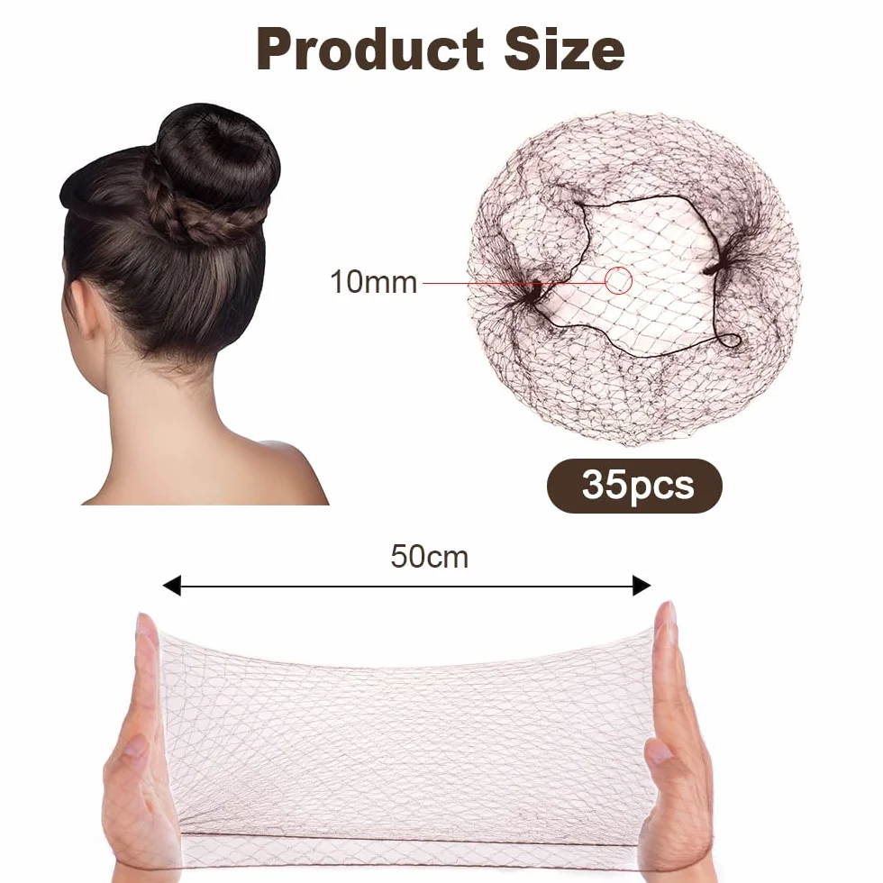 URAQT Redecilla Pelo 35pcs Moño Ballet Niña Borde Elástico Nylon Accesorio Peinado Café Marrón