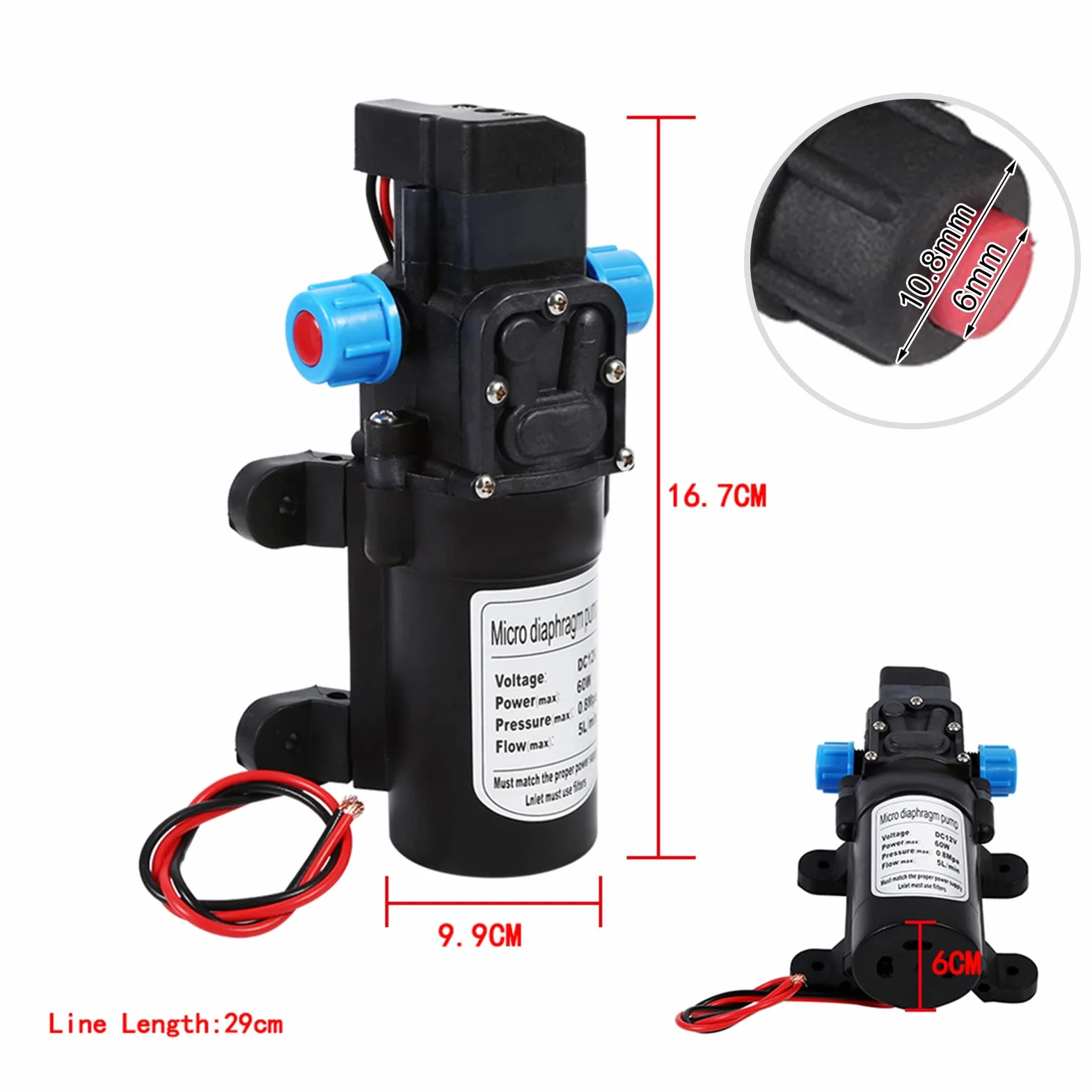 Bomba de agua autocebante de alta presión DC 12 V automática para autocaravanas, barcos, caravanas y jardín, bomba de agua para lavado (60 W, 5 l/min)