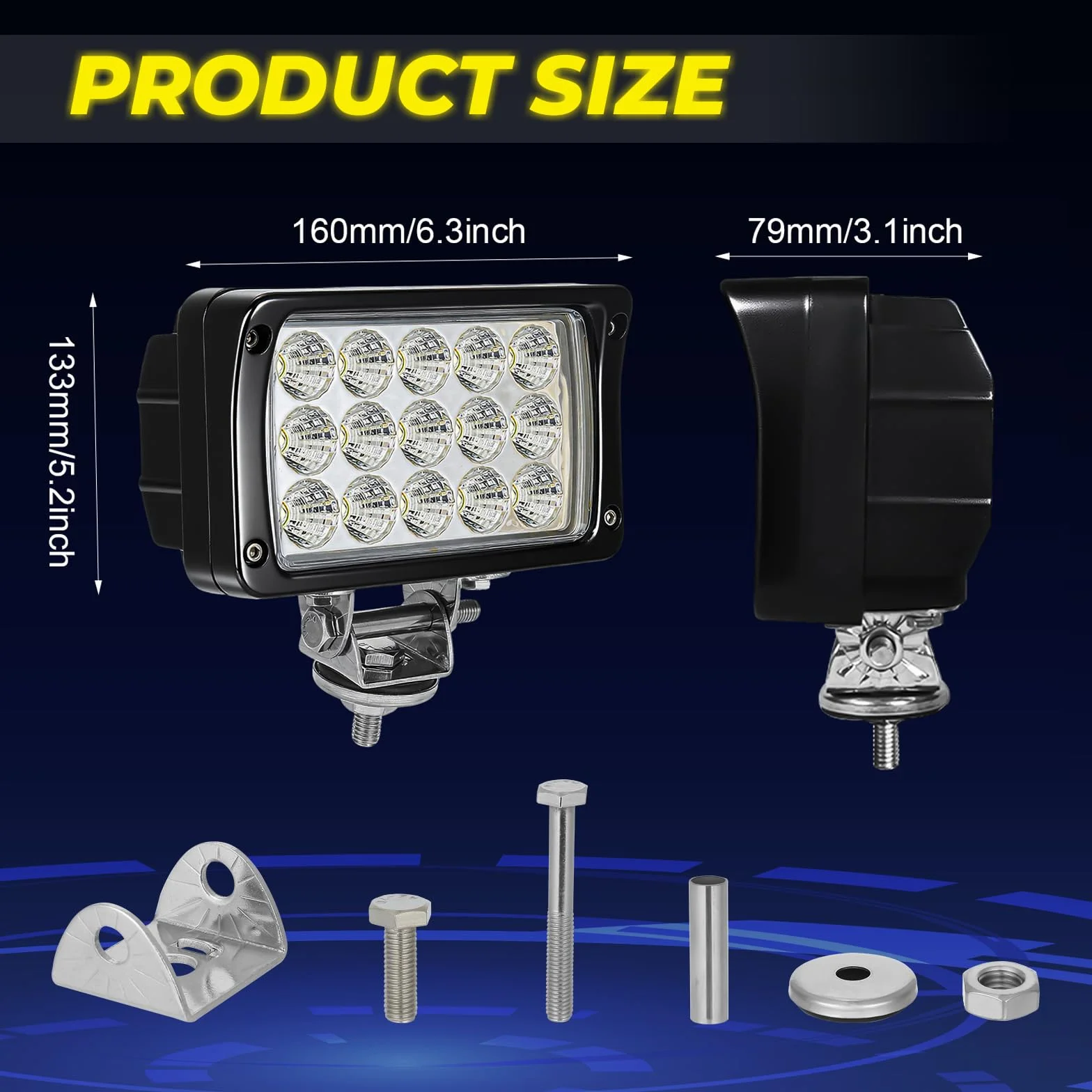 Faros Luz de Trabajo LED, 2 x 45W, 12 V 24 V, Rectangular Faros Adicionales,Impermeable IP68,Off-road Foco de Trabajo LED para Tractor, SUV, Coche