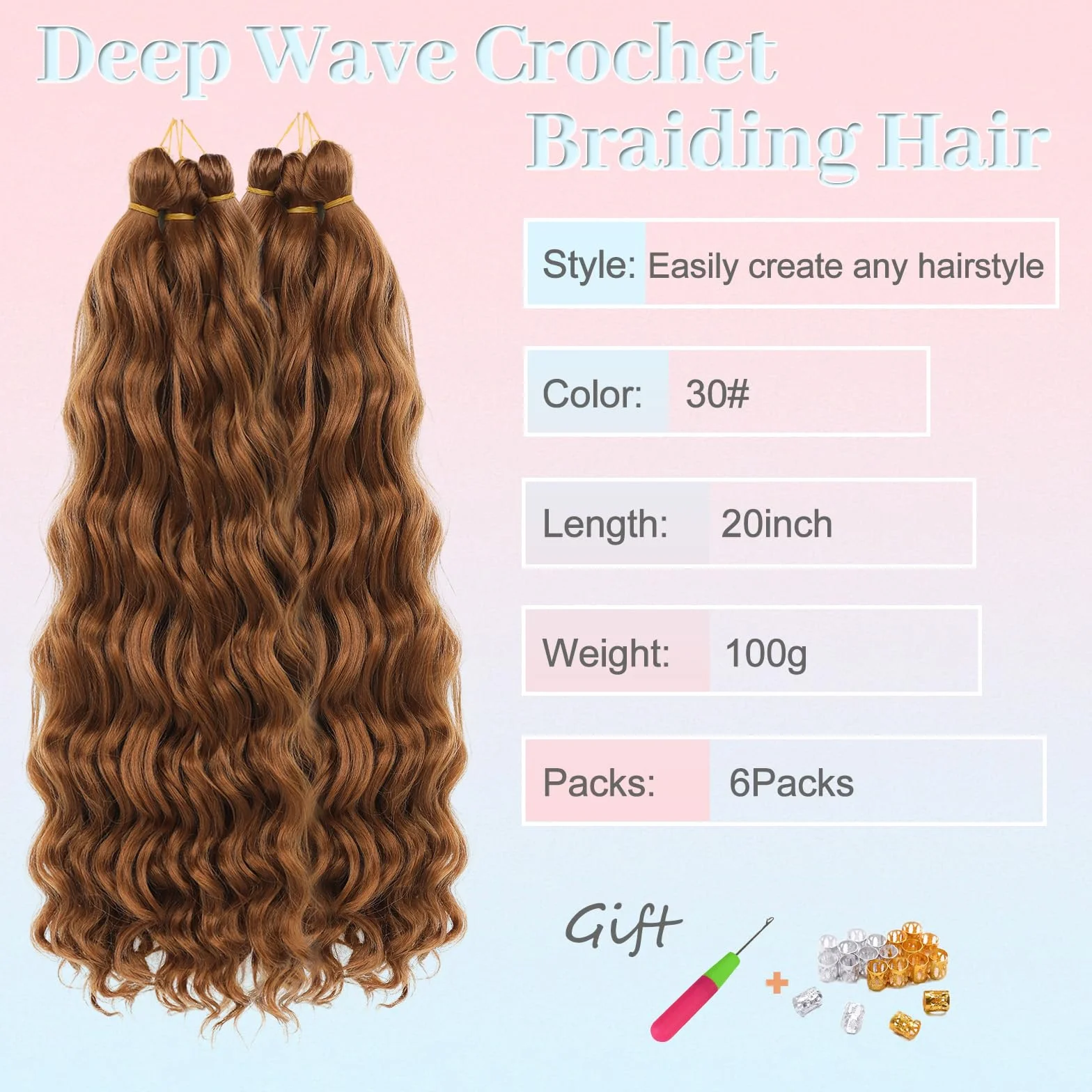 MLETULIPS Extensiones de pelo trenzado rizado, trenzas de crochet de onda profunda