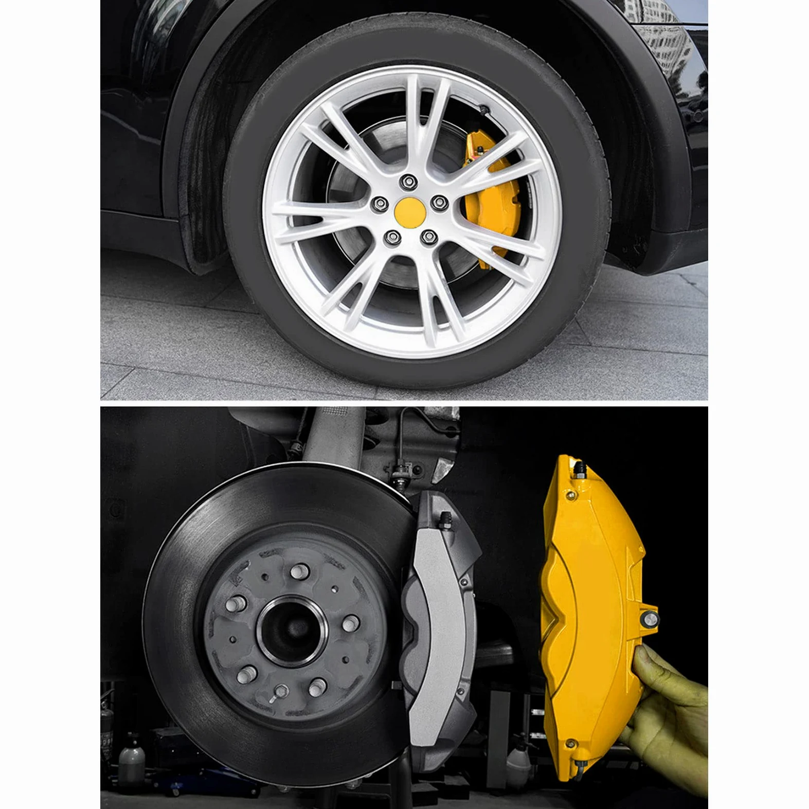 Cubierta de pinza de la pinza del automóvil Culnflun, protector de pinos de freno de disco de aluminio para el estilo deportivo para el cubo de 18 pulgadas de ruedas de 19 pulgadas (Yellow)