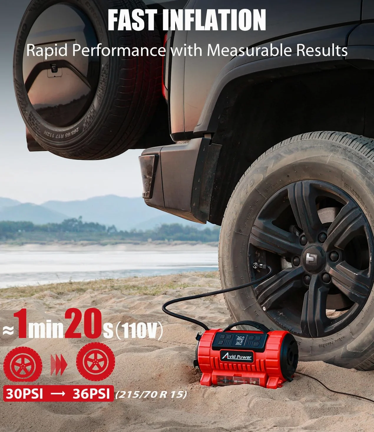AVID POWER - Compresor de aire portátil, 12 V CC, 110 V CA, bomba de neumático de coche