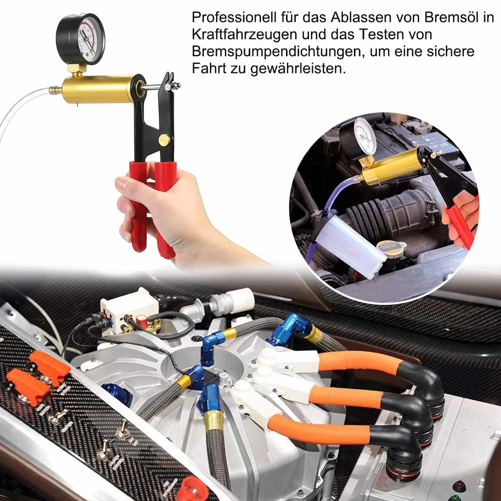 Dispositivo de purga de frenos, bomba de vacío, comprobador de vacío, adaptador para vehículos de motor, camiones y coches y motocicletas con bolsa de transporte