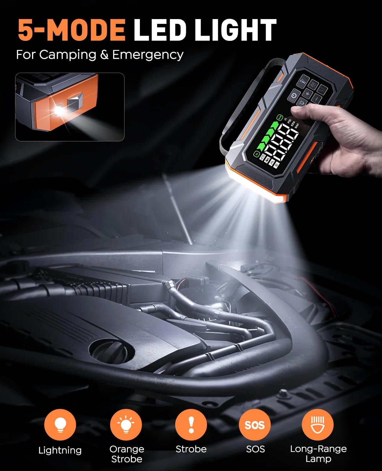 TREKURE Arrancador de Baterias de Coche 8000A 160 PSI con Compresor de Aire y Luces Multimodo