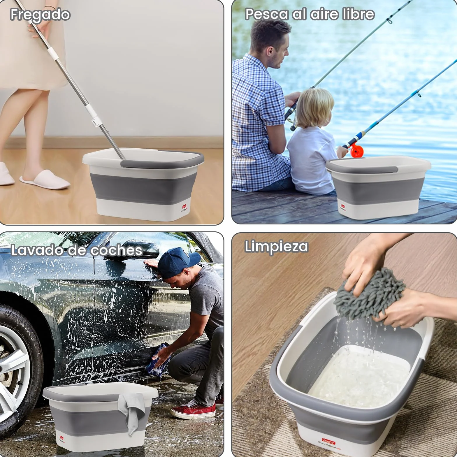 DEANIC Cubo Plegable Multifuncional 15L Organizador Portátil Almacenamiento Doméstico Gris