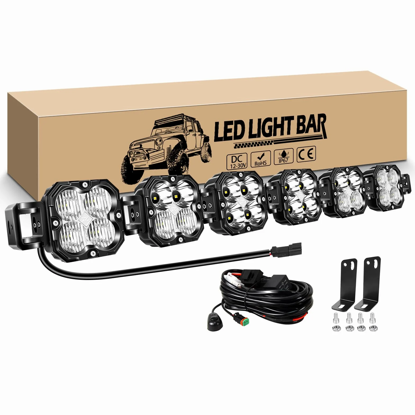 RIGIDON 40 pulgadas 102 cm 180W 15000LM Barra de luz led y 12V kit de cableado, Curva Recta Barras luminosas led para off road todoterreno camión coche ATV SUV 4x4, IP67 Impermeable 6000K Blanco