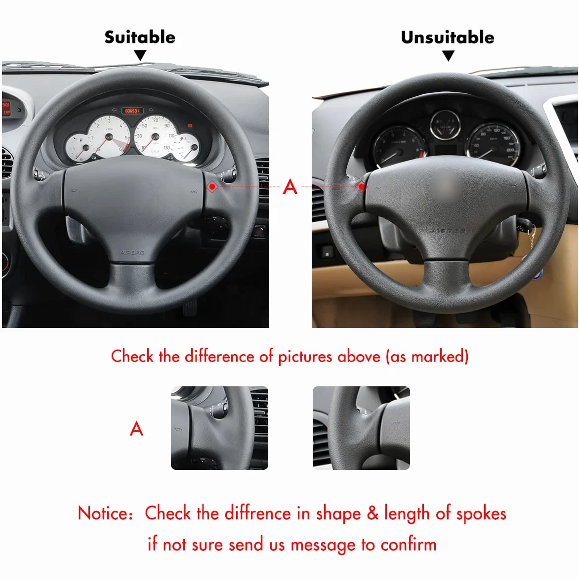 MEWANT Funda para volante de cuero auténtico para Peugeot 206 2001-2009 / Peugeot 207 / Citroen C2 / 206 Funda para volante