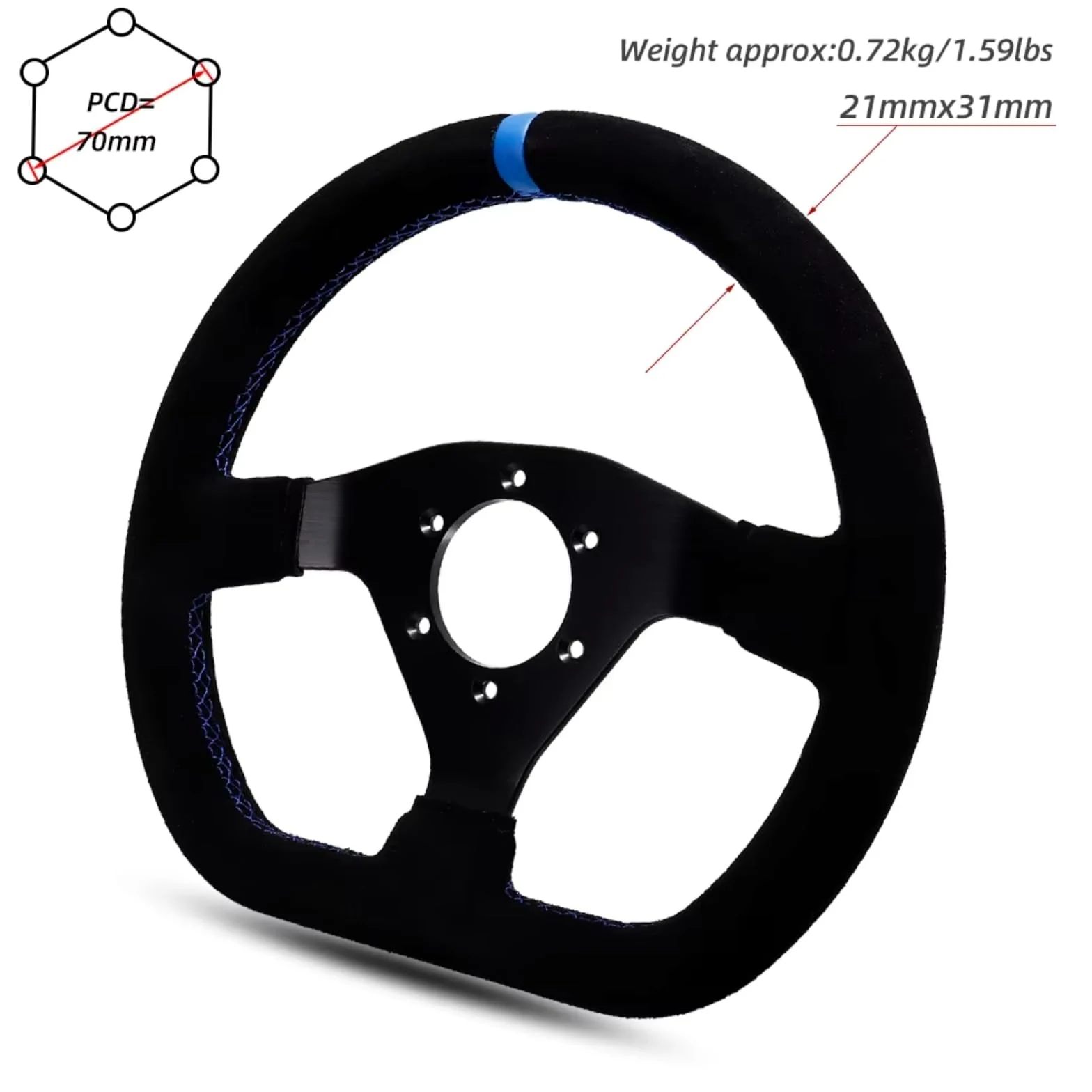 Funda Volante Coche Volante Carreras 300 Mm Plano Ante Coche Derrape para PC Universal PCD-70 Mm(Stitching Yellow)