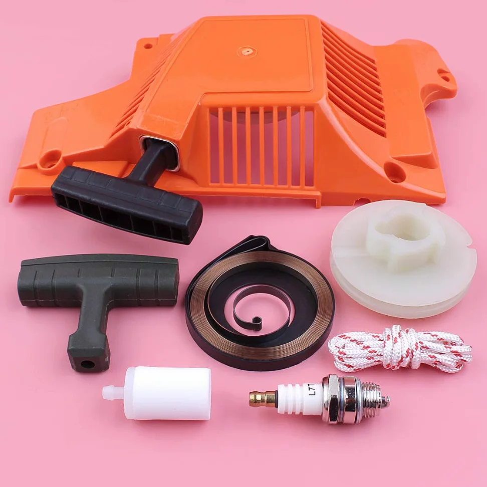 Kit de 7 Piezas de polea de Arranque, Cuerda, Mango, Resorte, Filtro de Combustible, bujías, Piezas de Repuesto for Motosierra 50, 51 y 55.